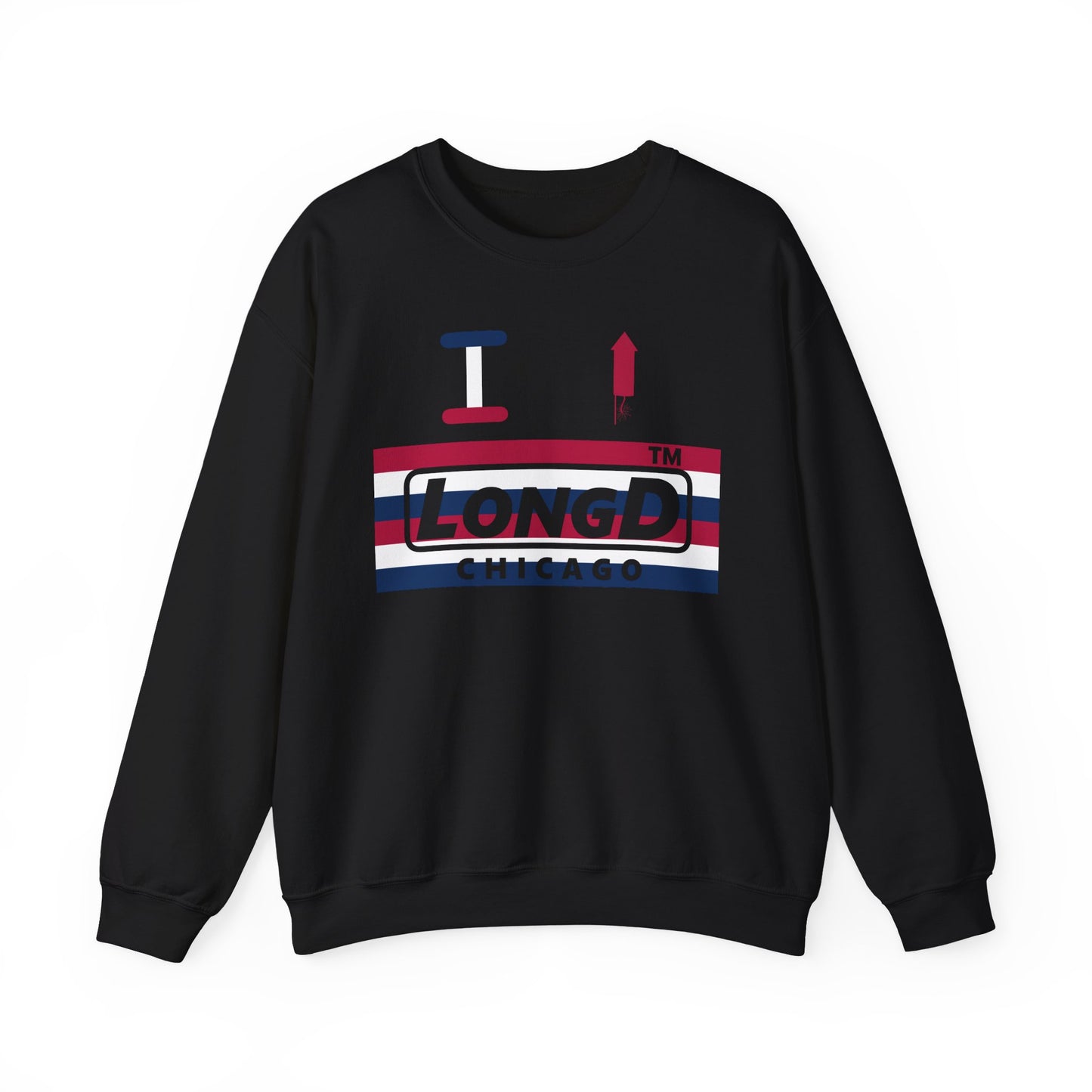 I firecracker LongD negative horizontal 6-striped Chicago logo crewneck sweatshirt