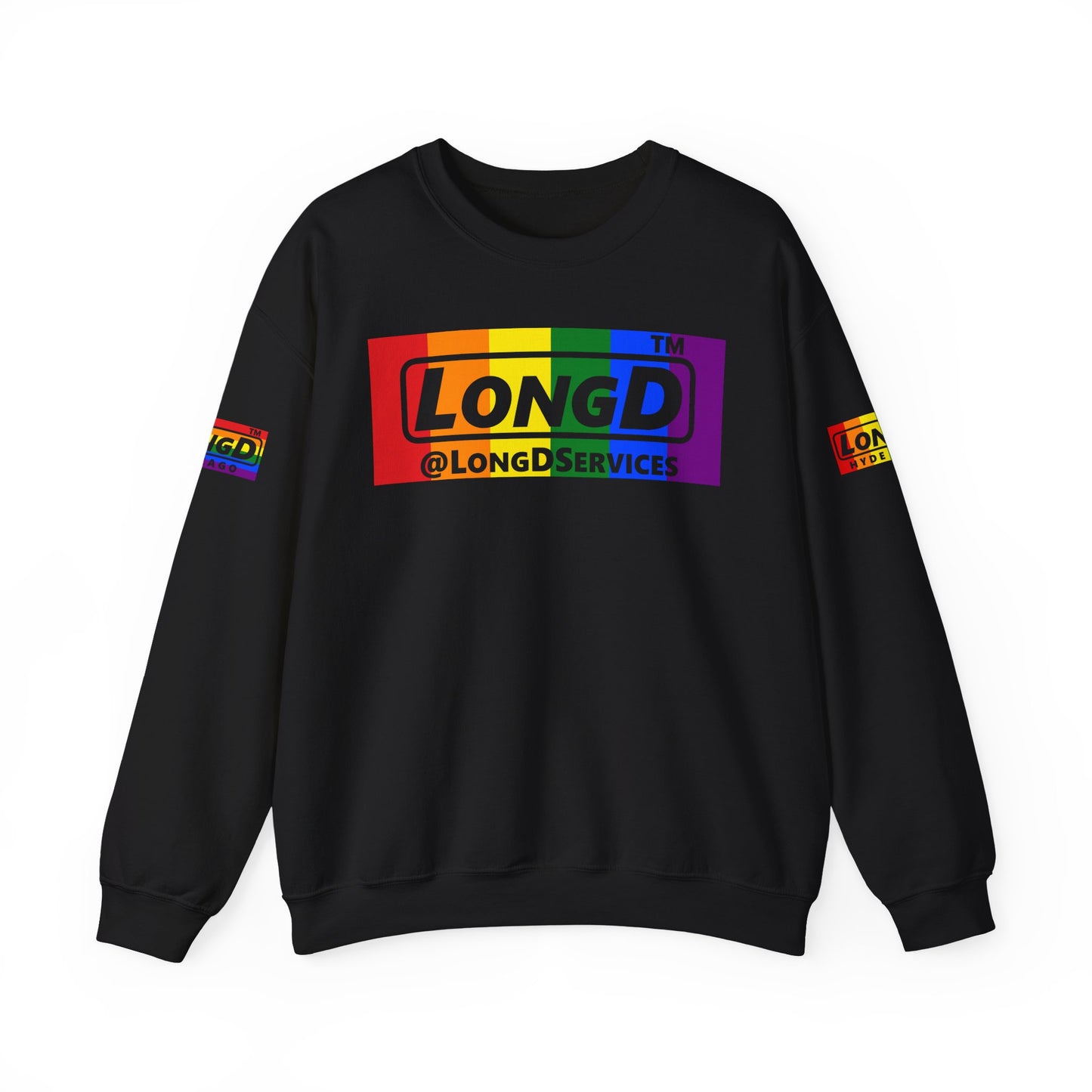 LongD official basic 4-print tag logo crewneck sweatshirt with Pride heart