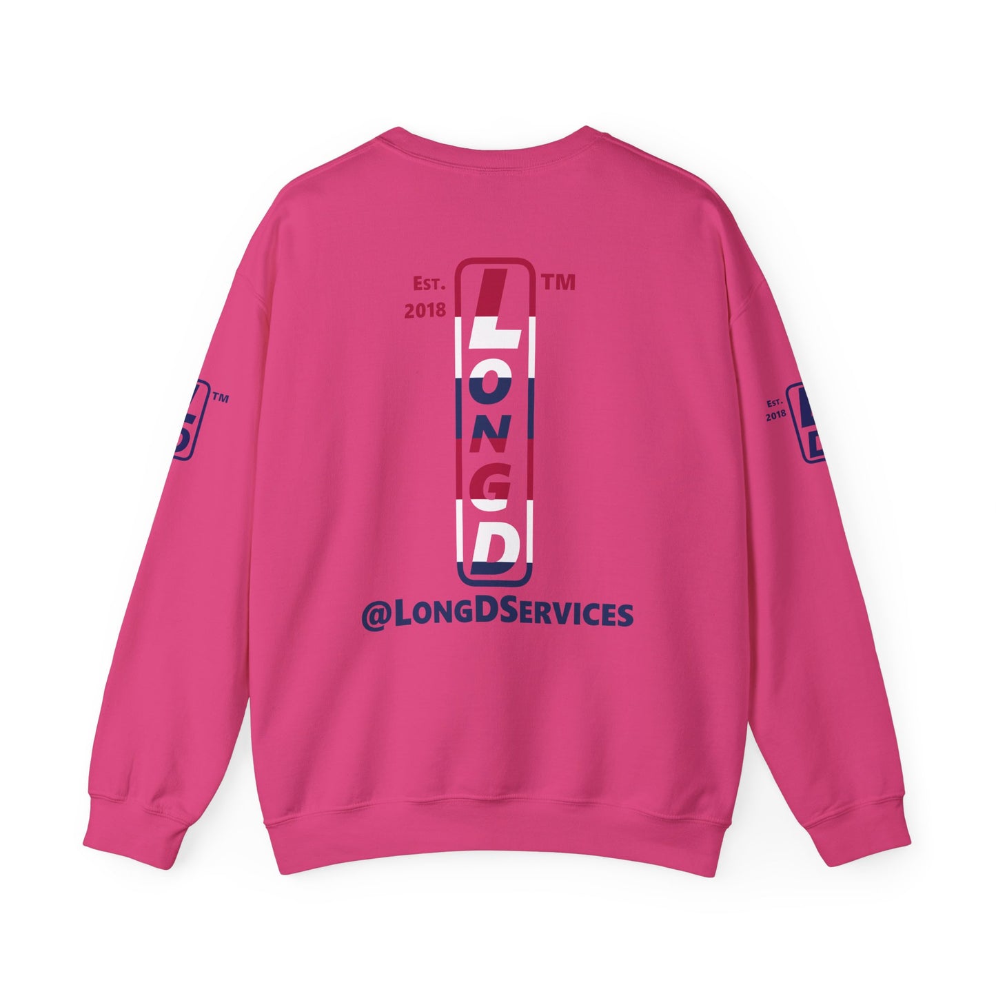 I Burst LongD positive horizontal 6-striped tag upright 4-print logo crewneck sweatshirt