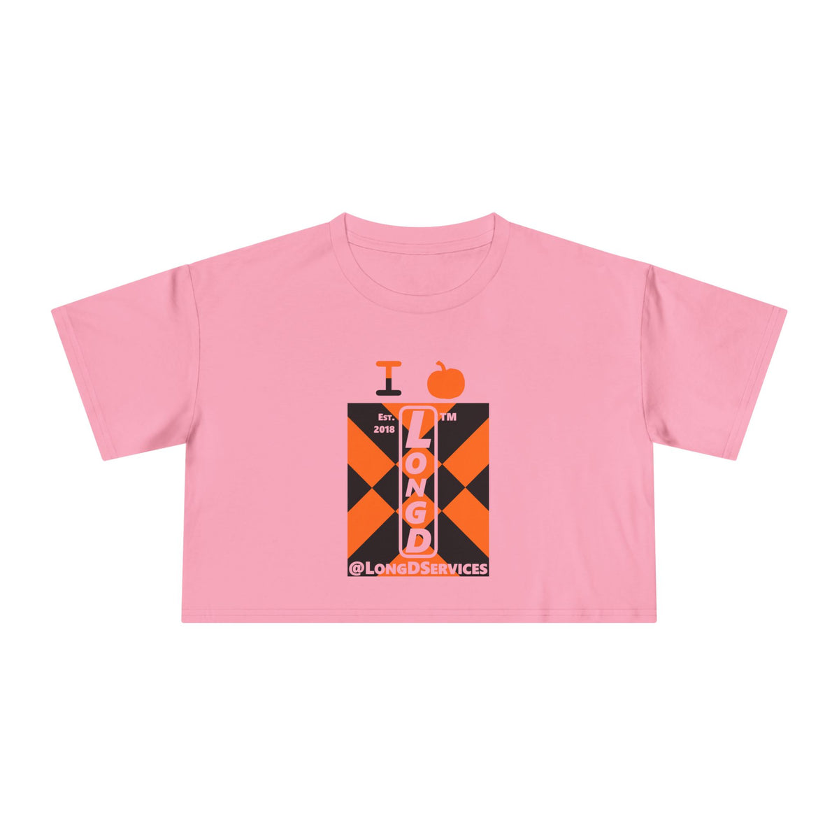 I pumpkin LongD Tag negative upright mixed argyle logo crop tee