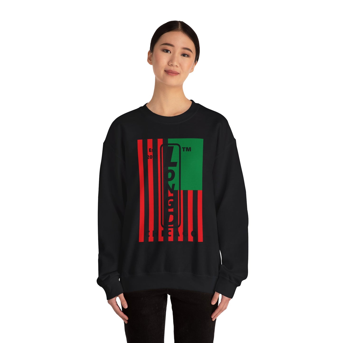 LongD negative cropped flag Chicago upright logo crewneck sweatshirt (Juneteenth colors)