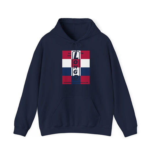 LongD® negative 4x3 upright tag-domain logo hoodie (Patriotic colors)