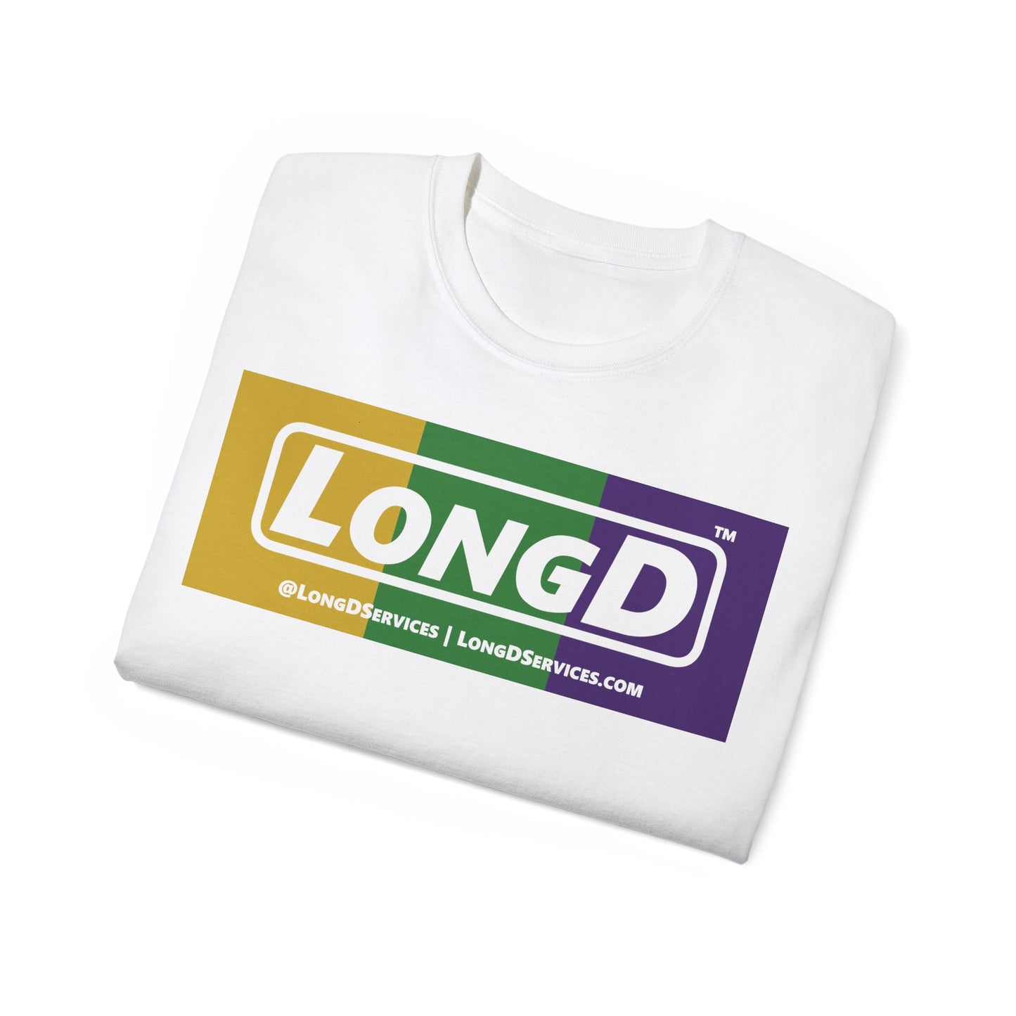 LongD® Logo Cotton Tee (Mardi Gras colored negative text)