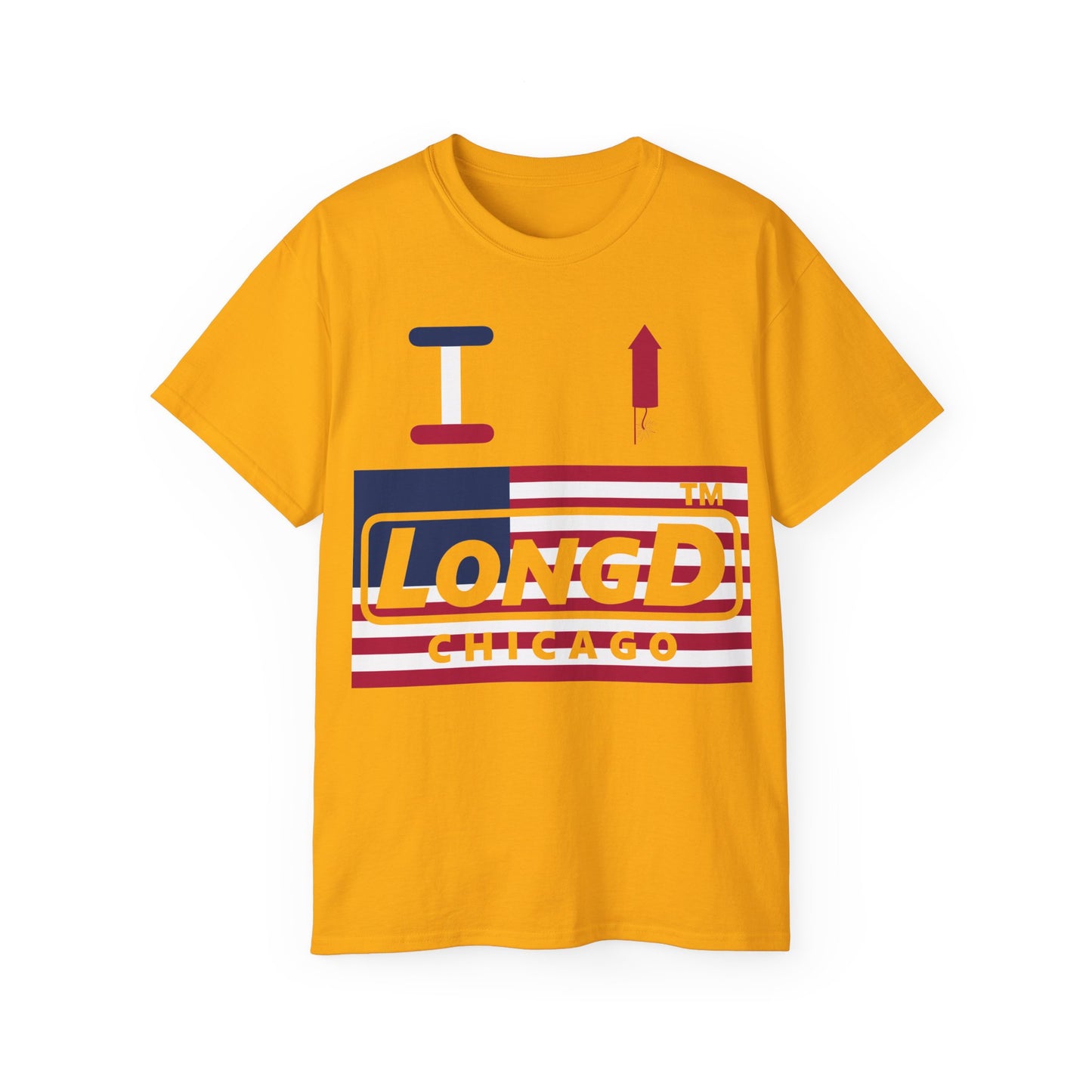 I firecracker LongD negative flag Chicago logo cotton tee