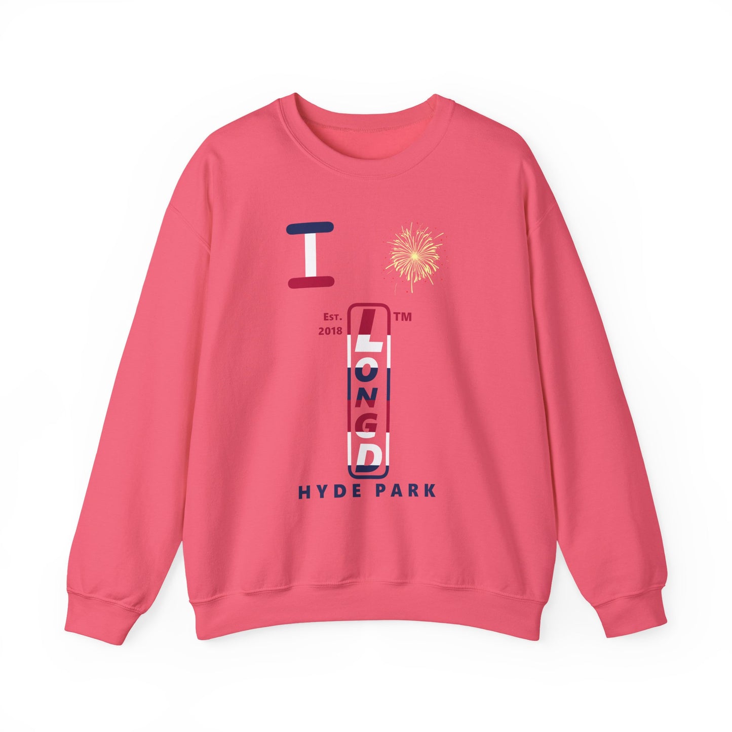I Burst LongD positive horizontal 6-striped Hyde Park upright logo crewneck sweatshirt