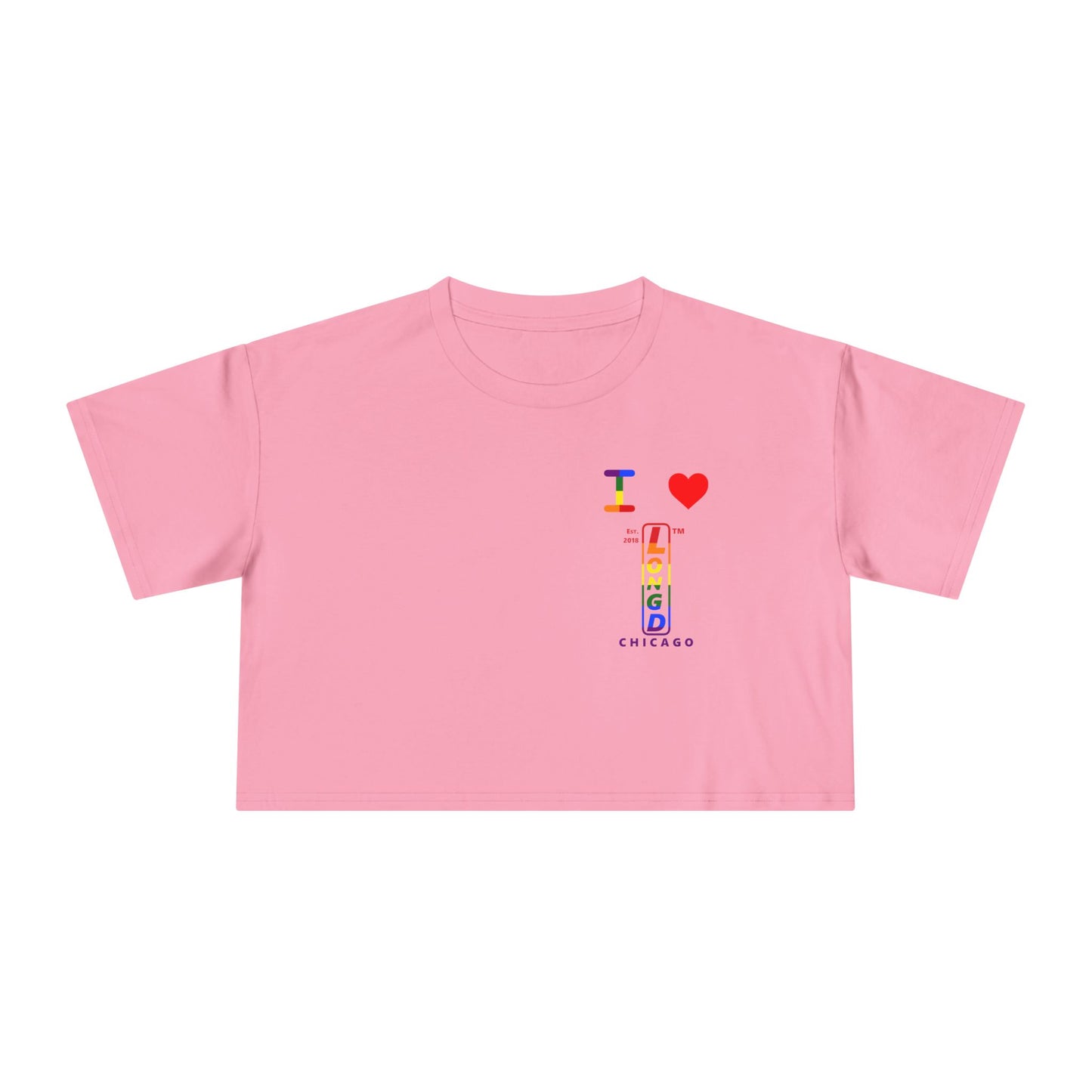 I Luv LongD Positive horizontal 6-striped upright single-breasted Chicago logo crop tee (Pride colors)