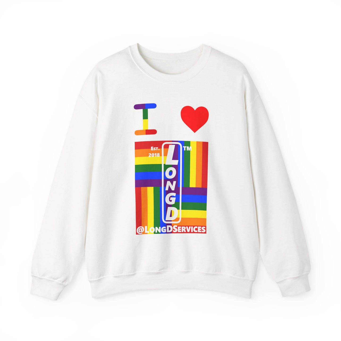 I Luv LongD negative windmill tag upright front-back logo crewneck sweatshirt