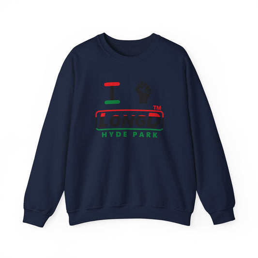 I fist LongD positive horizontal 3-striped Hyde Park logo crewneck sweatshirt