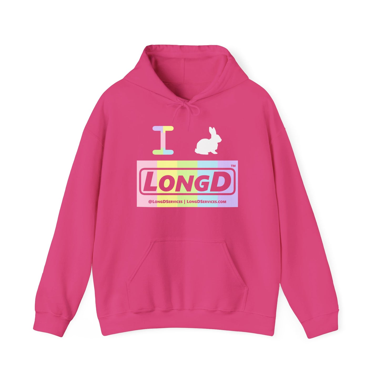 I Bunny LongD® Logo Hoodie pastel spectrum negative text (White Easter Bunny)