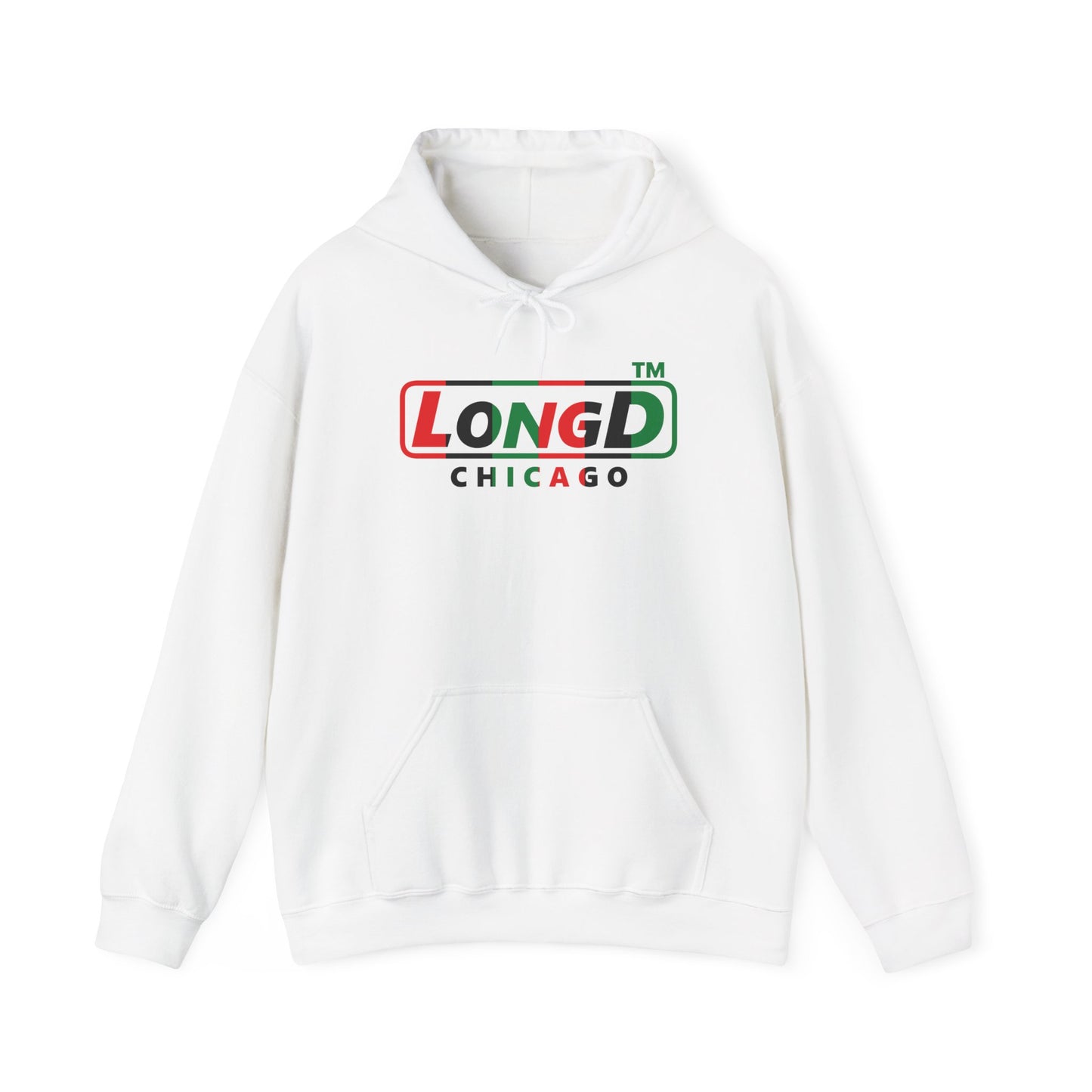 LongD® positive vertical 6-striped Chicago logo Hoodie (Juneteenth colors)