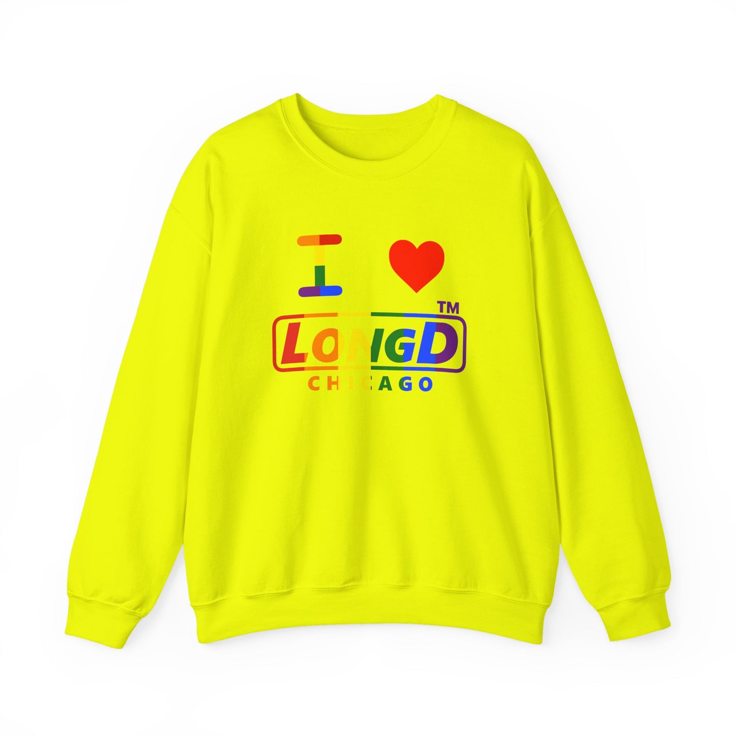 I Luv LongD positive vertical striped Chicago logo crewneck sweatshirt (Pride colors)