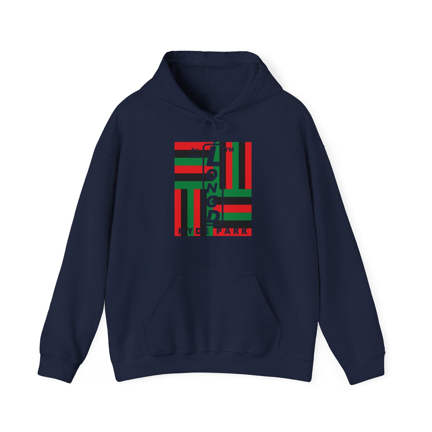 LongD® negative windmill upright Hyde Park logo hoodie (Juneteenth colors)