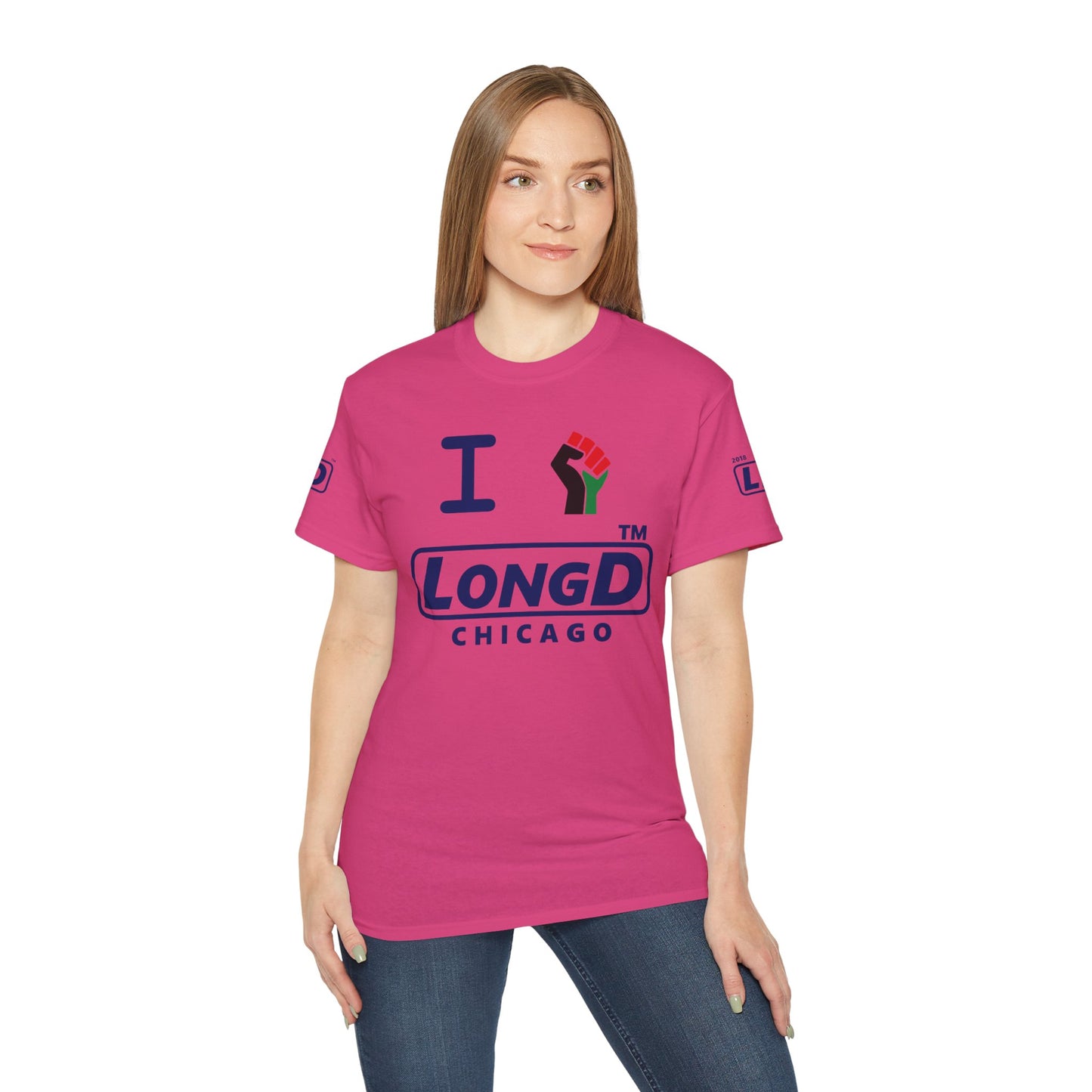 I fist LongD official Chicago logo 4-print cotton tee with multicolored fist