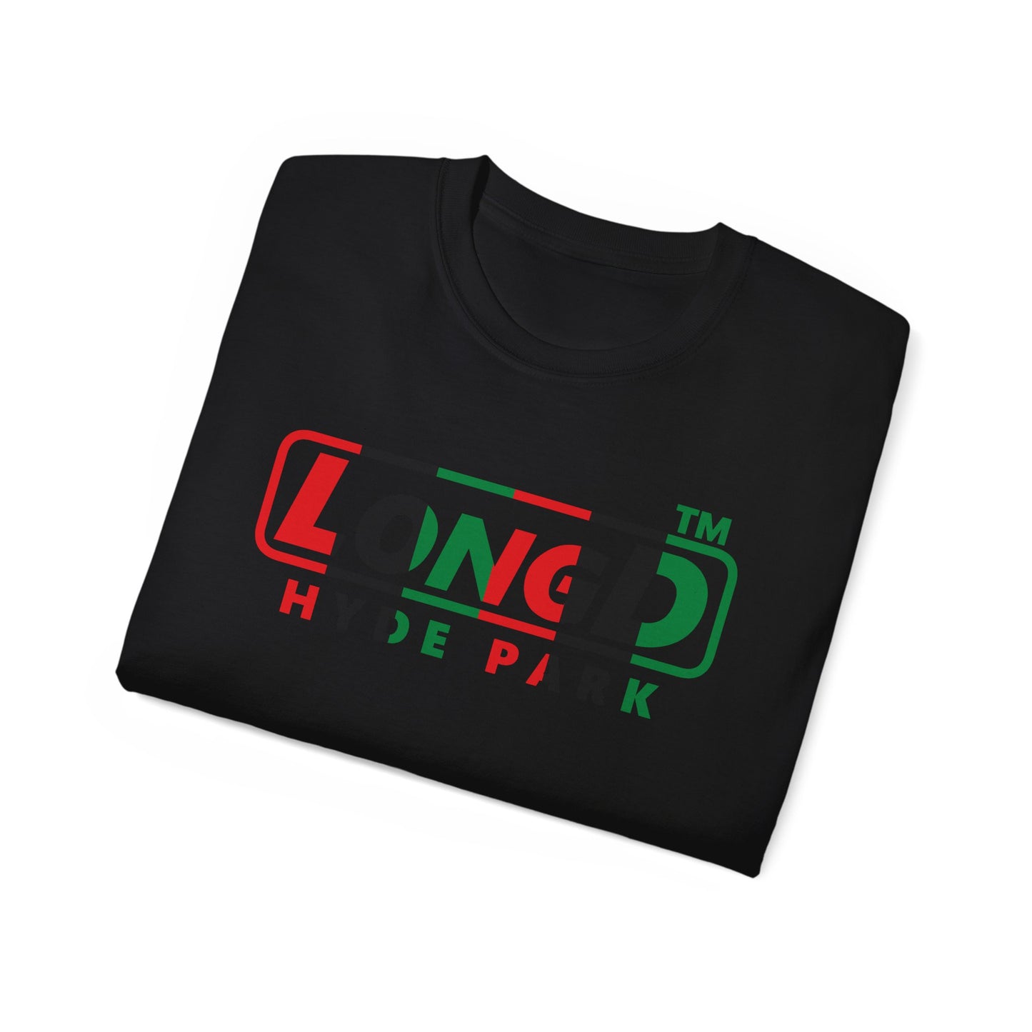 LongD positive vertical 6-striped Hyde Park logo cotton tee (Juneteenth colors)