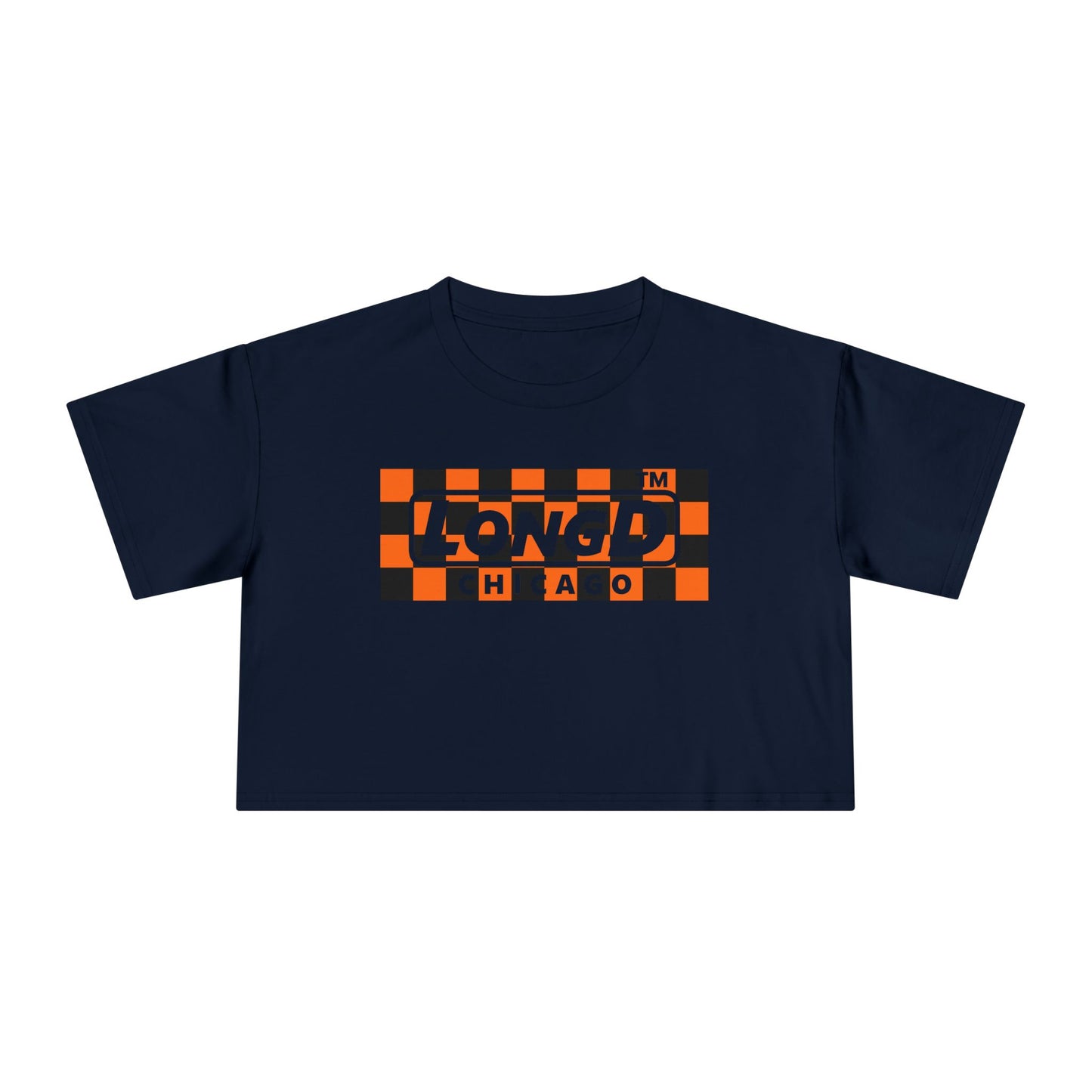 LongD Chicago negative checkered logo (Halloween colors) crop tee