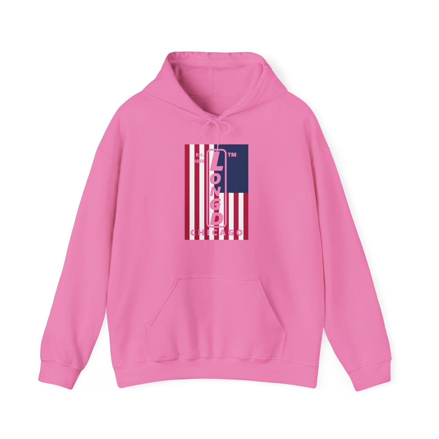LongD® negative cropped flag upright Chicago logo hoodie