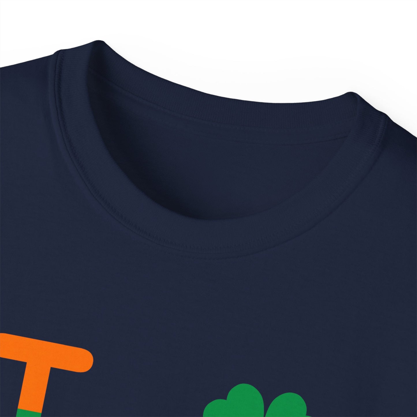 I Clover LongD® Logo Cotton Tee (St. Patrick's Day -Irish Green and Irish Orange right-left split with 4-leaf clover)