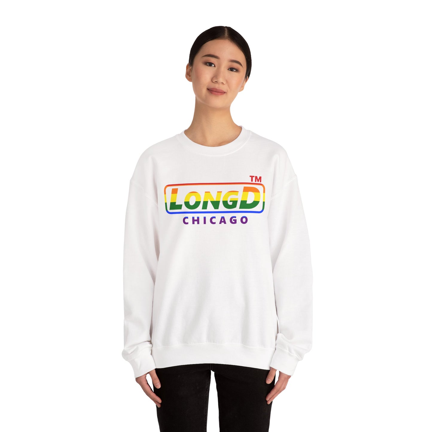LongD positive horizontal striped Chicago logo crewneck sweatshirt (Pride colors)