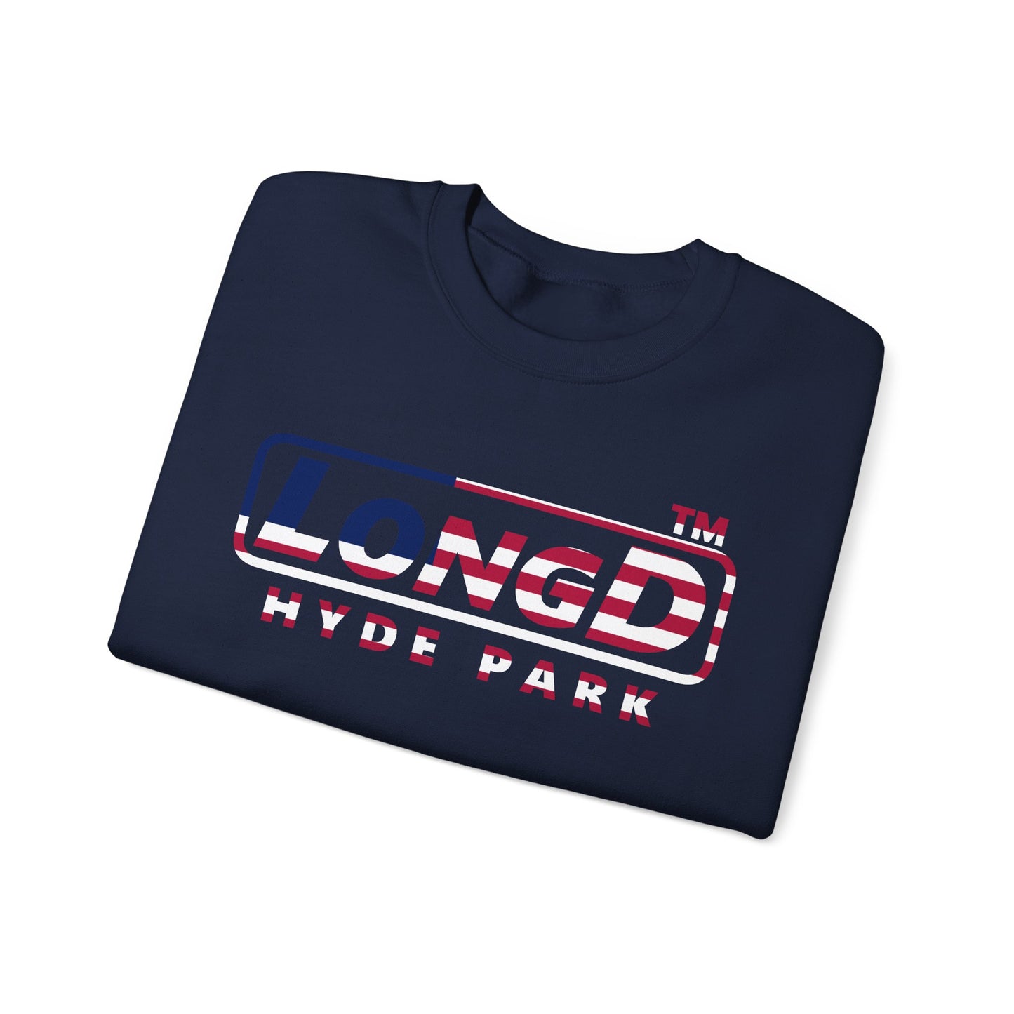LongD positive flag Hyde Park logo crewneck sweatshirt (patriotic colors)