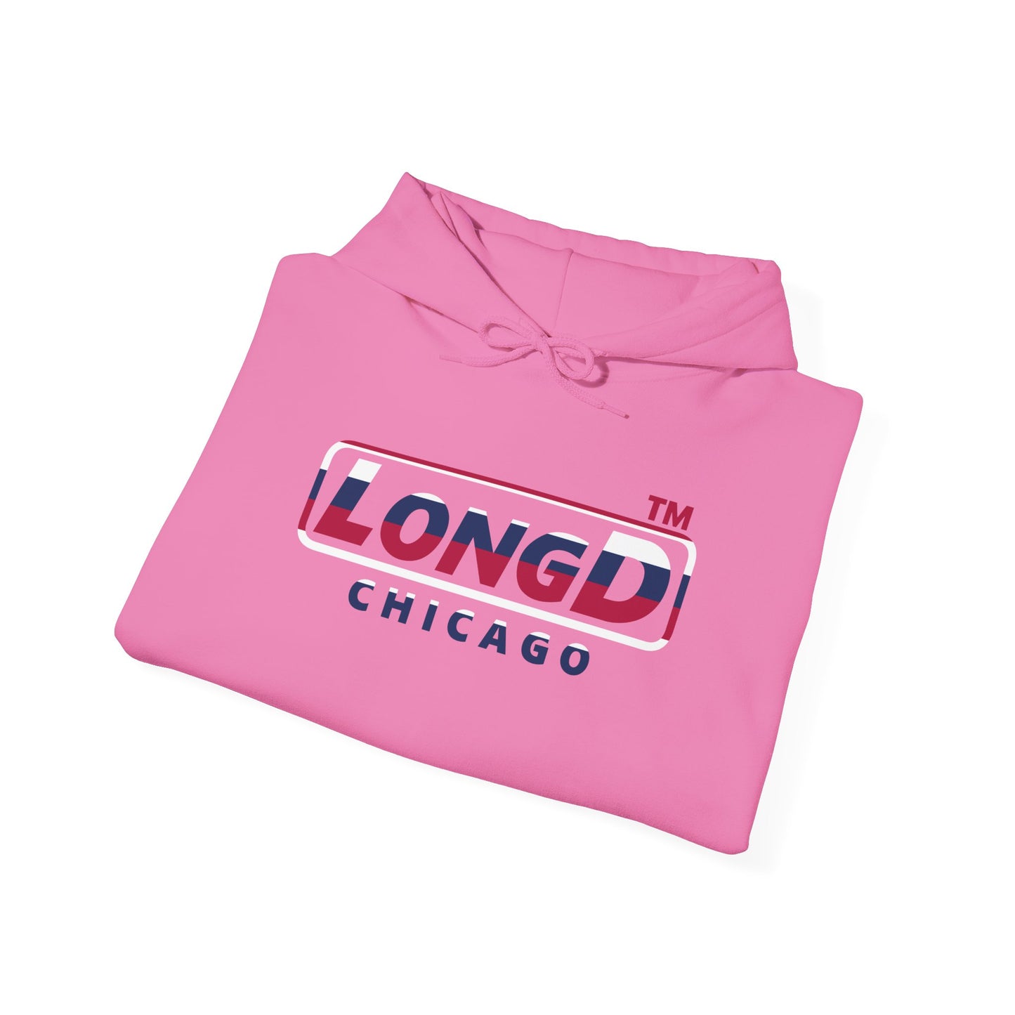 LongD® positive horizontal 6-striped Chicago logo hoodie (patriotic colors)