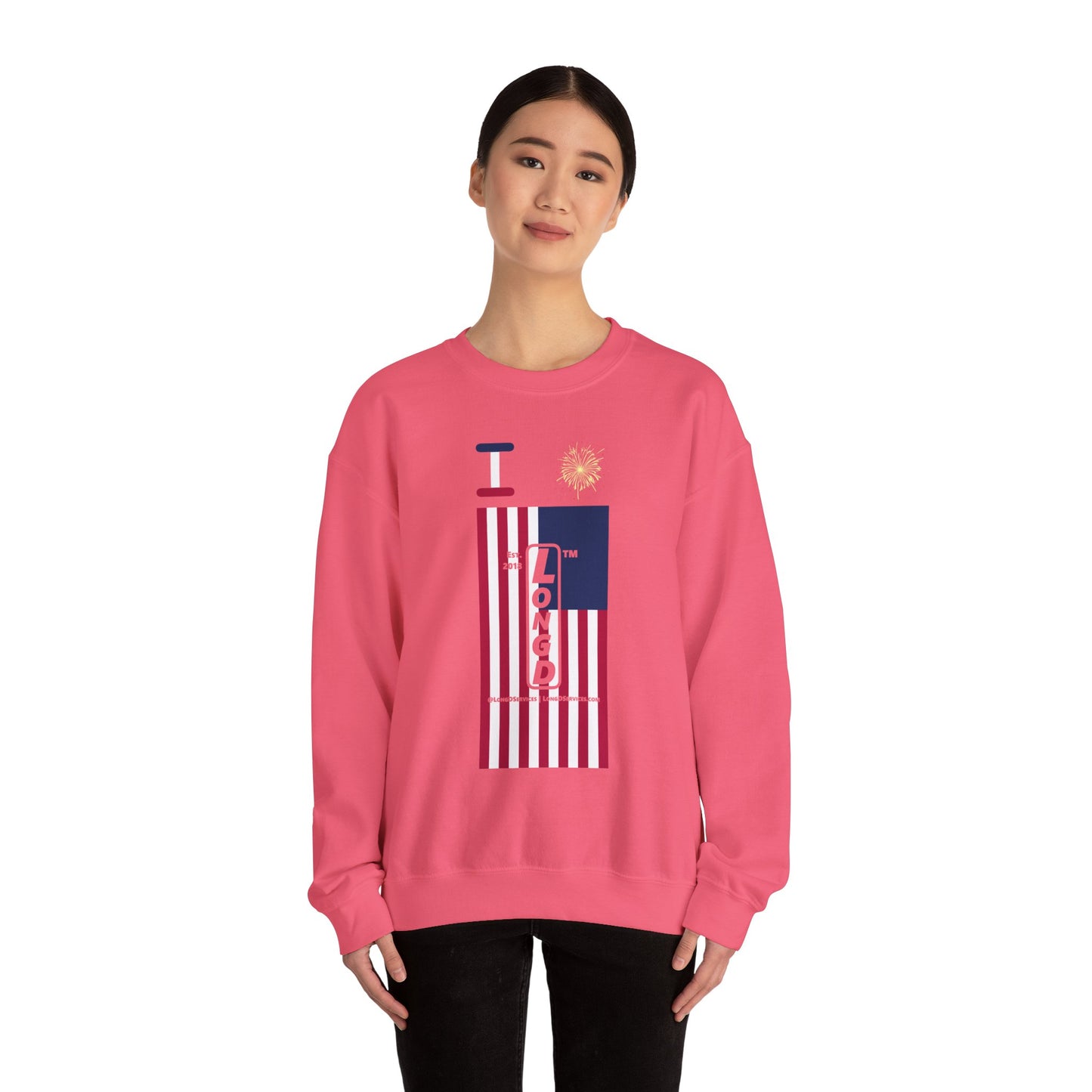 I Burst LongD negative flag tag-domain upright logo crewneck sweatshirt