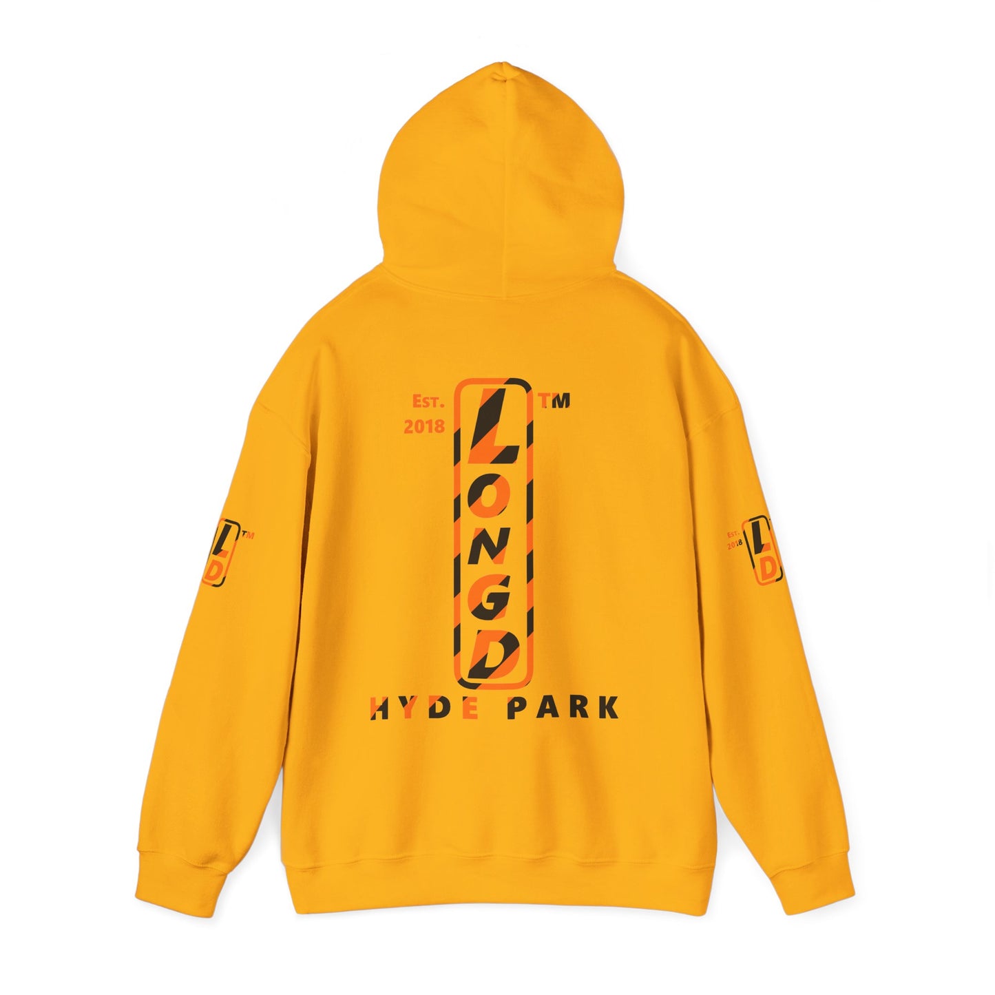 LongD Hyde Park positive upright pixel-weighted 12-striped 4-print logo (Halloween colors) hoodie