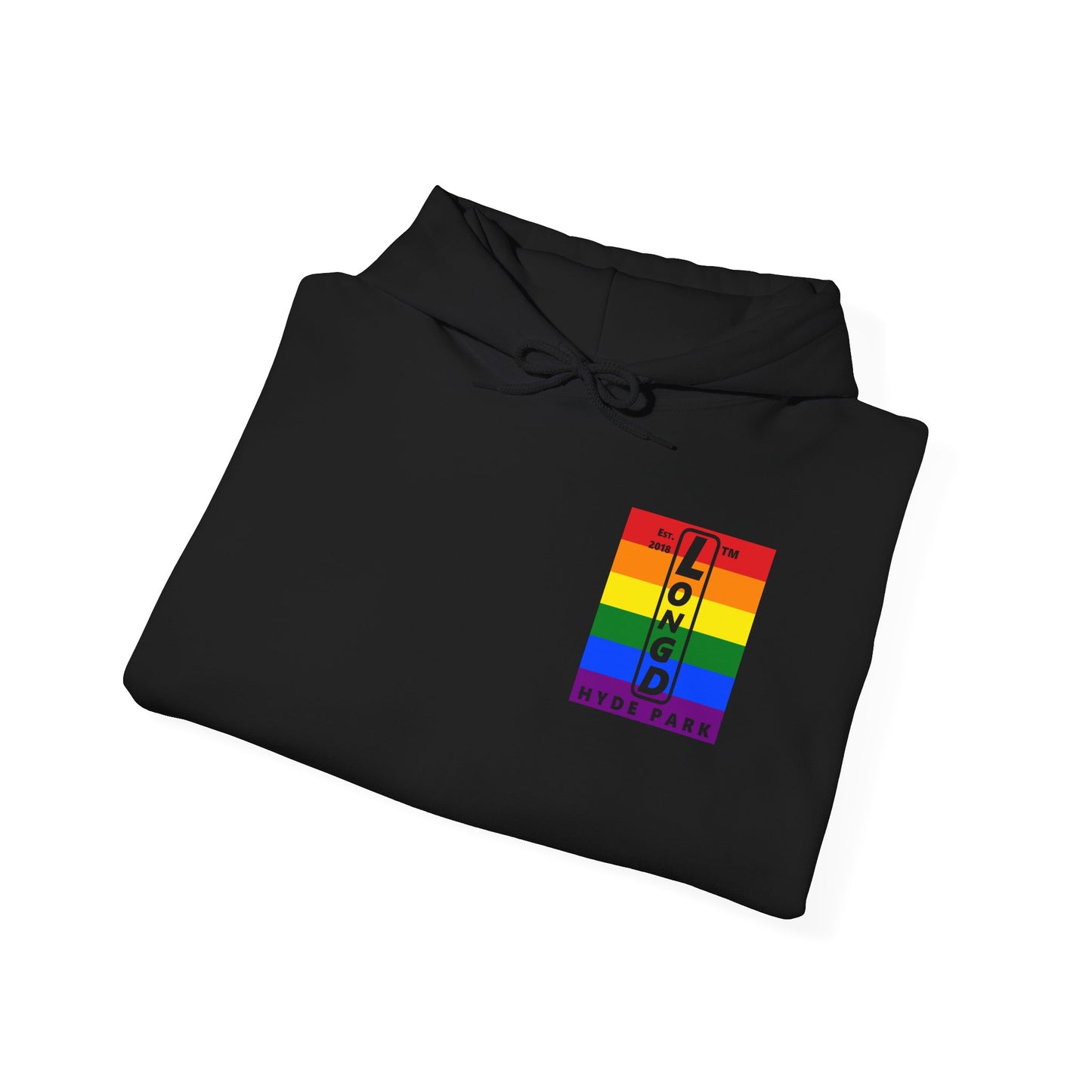 LongD single-breasted negative vertical 6-striped front-back upright Hyde Park logo hoodie (Pride colors)