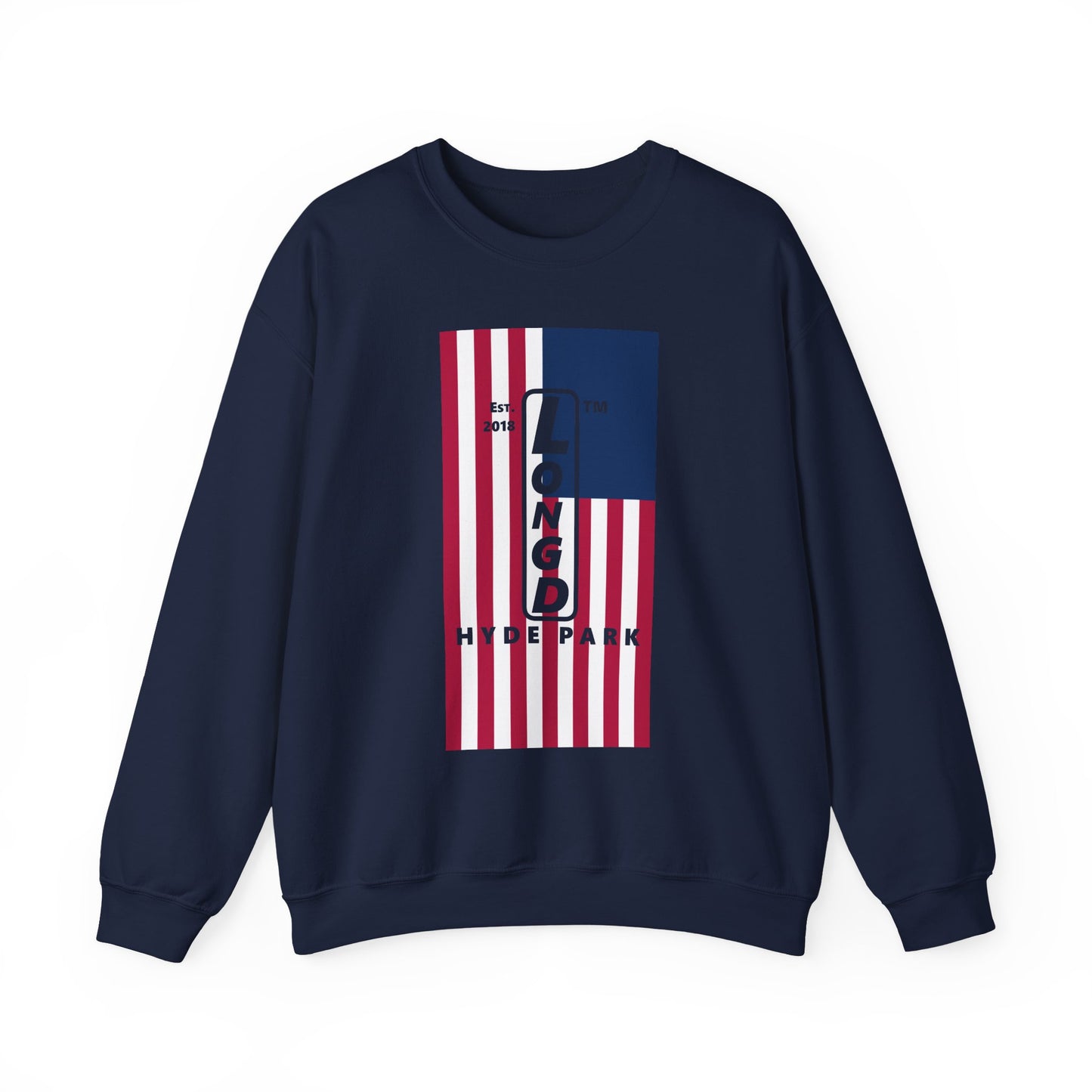 LongD negative flag Hyde Park upright logo crewneck sweatshirt (patriotic colors)