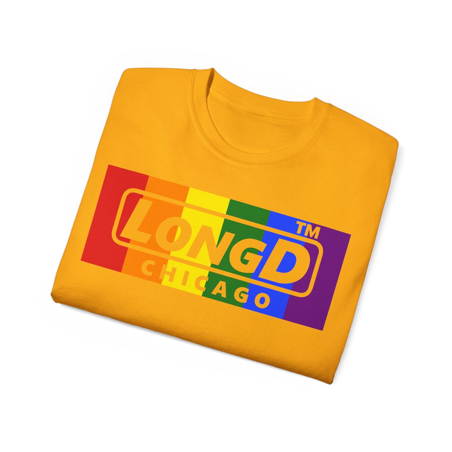 LongD negative vertical striped 4-print Chicago logo cotton tee (Pride colors)
