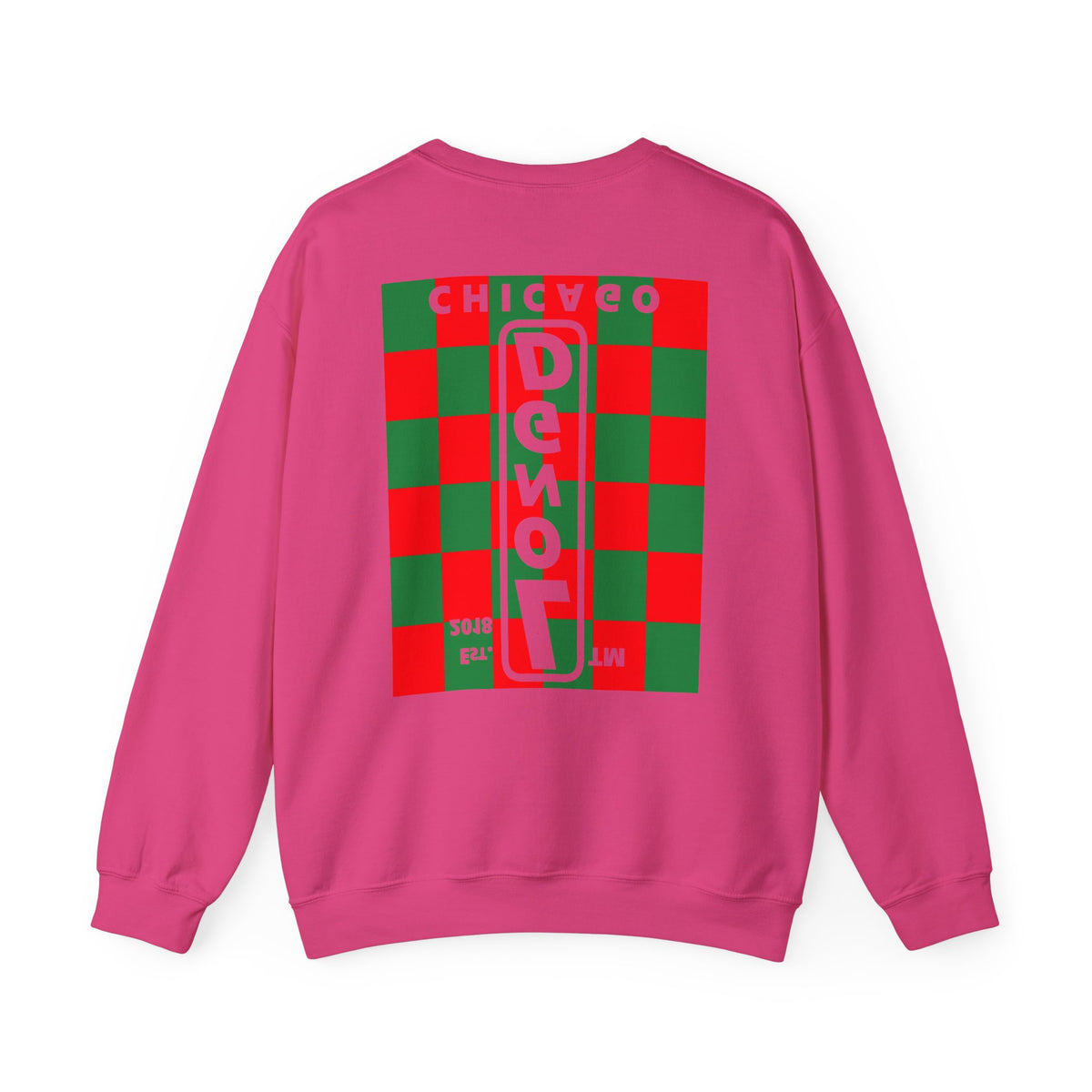 LongD Chicago negative upright checkered front-back logo (Xmas colors) crewneck sweatshirt