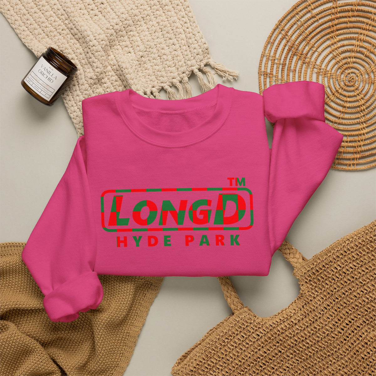 LongD Hyde Park positive checkered logo (Xmas colors) crewneck sweatshirt