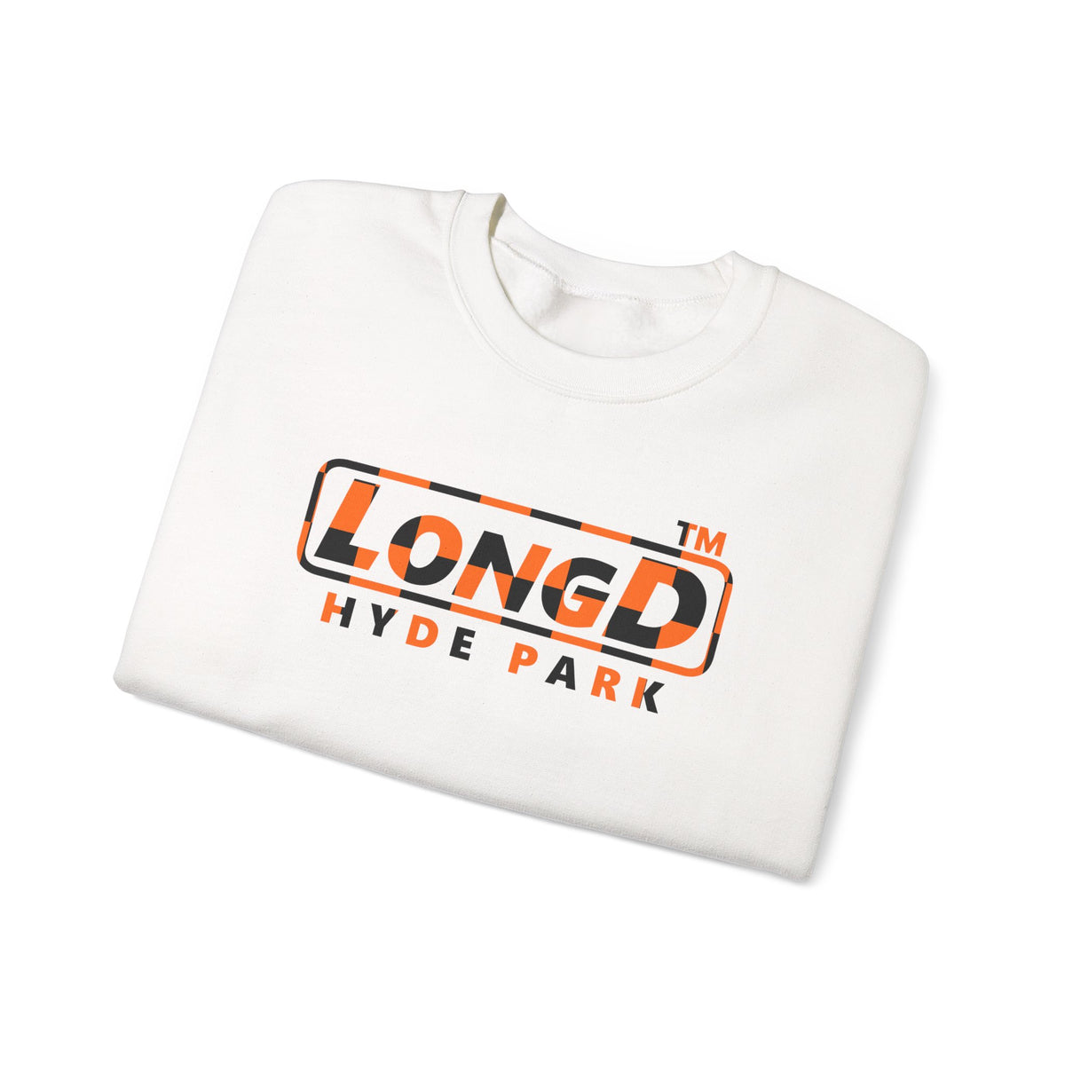 LongD Hyde Park positive checkered logo (Halloween colors) crewneck sweatshirt