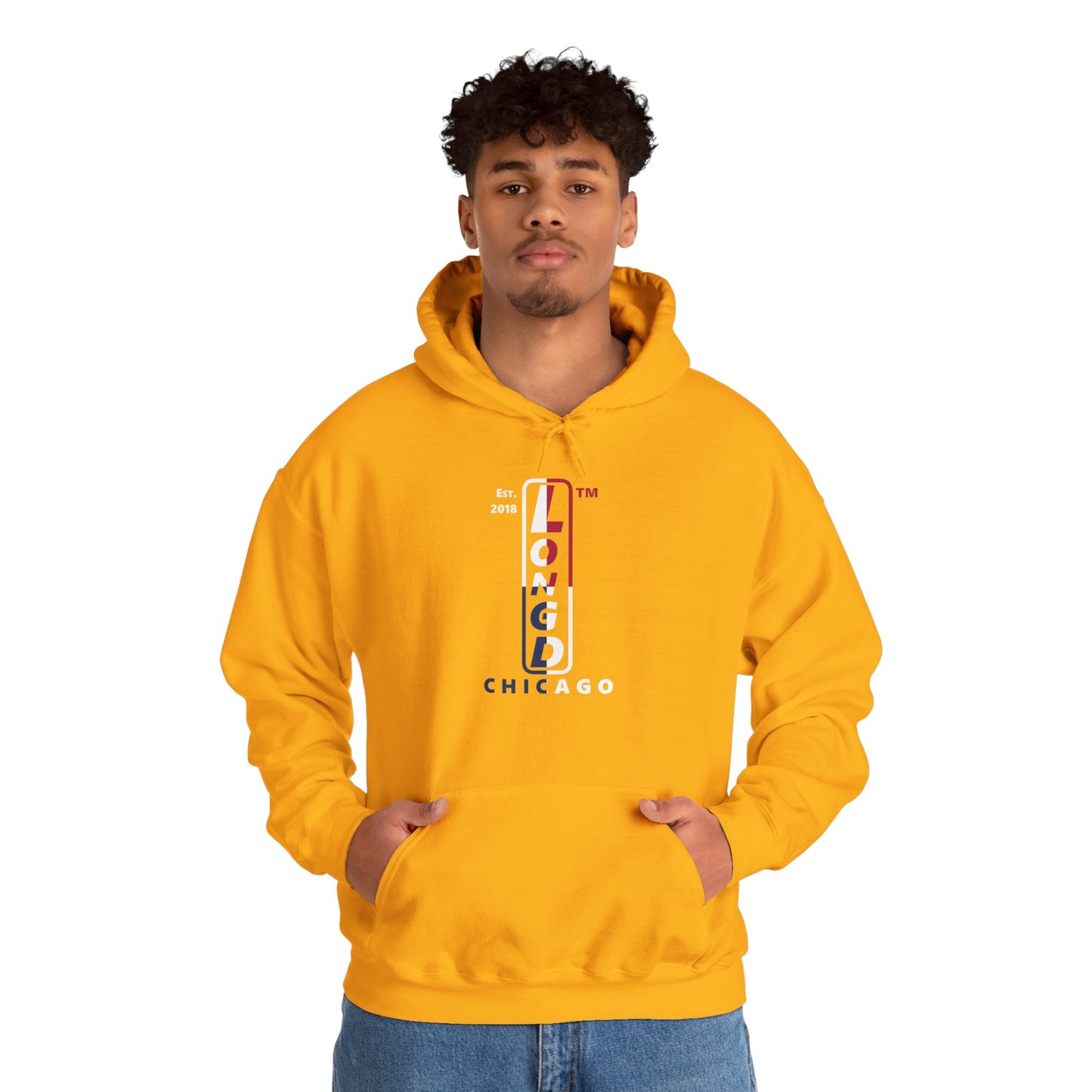 LongD® positive quarters upright Chicago logo hoodie