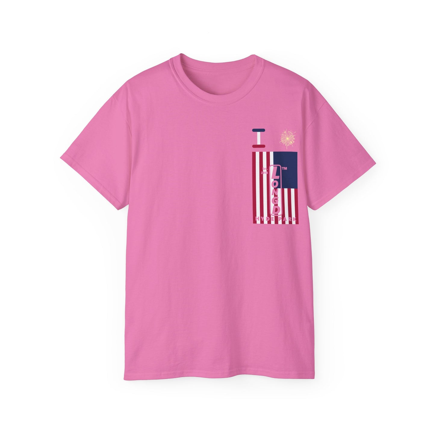 I Burst LongD cotton tee negative cropped flag single-breasted front-back Hyde Park upright logo (Patriotic colors)