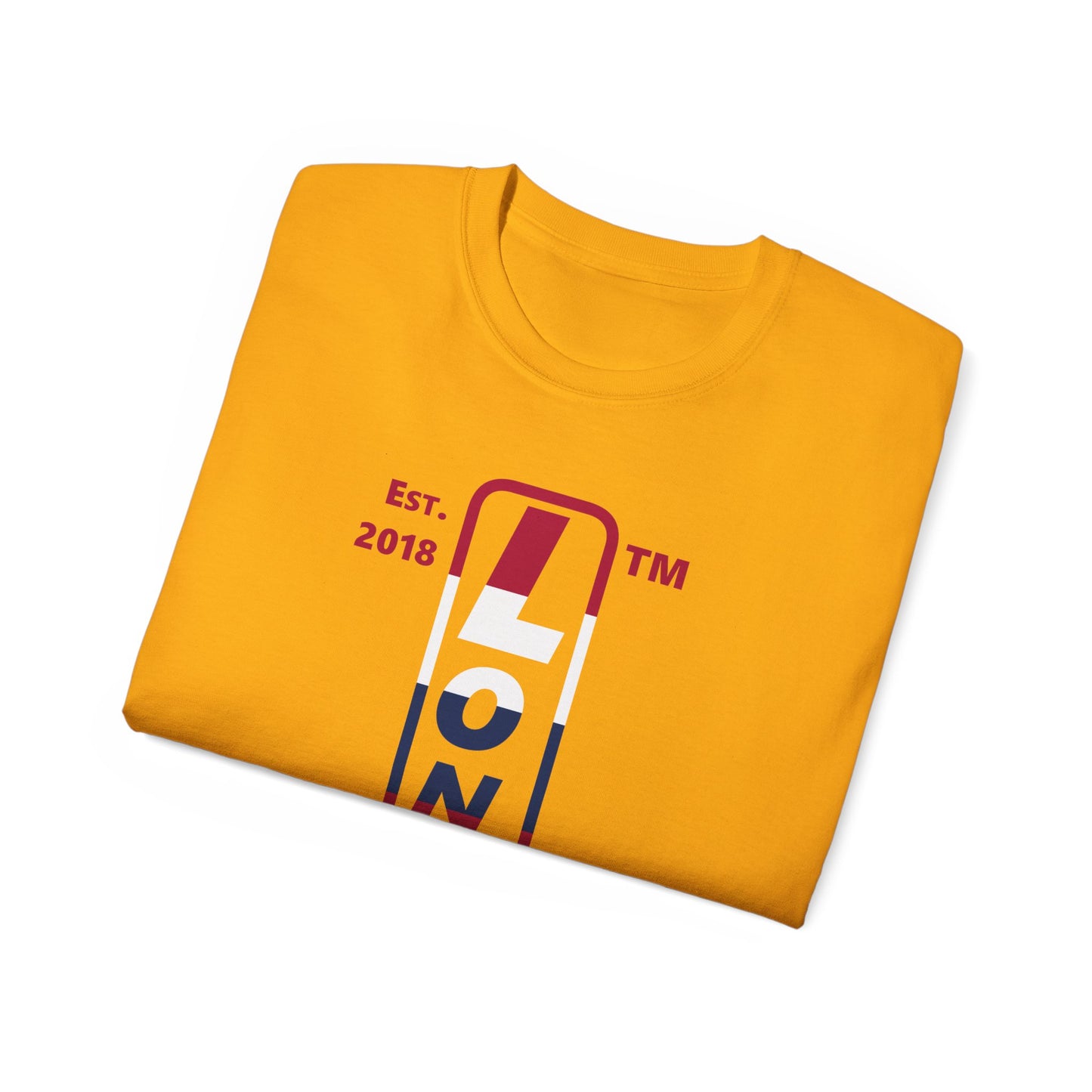 LongD cotton tee positive horizontal 6-striped Hyde Park upright logo (Patriotic colors)