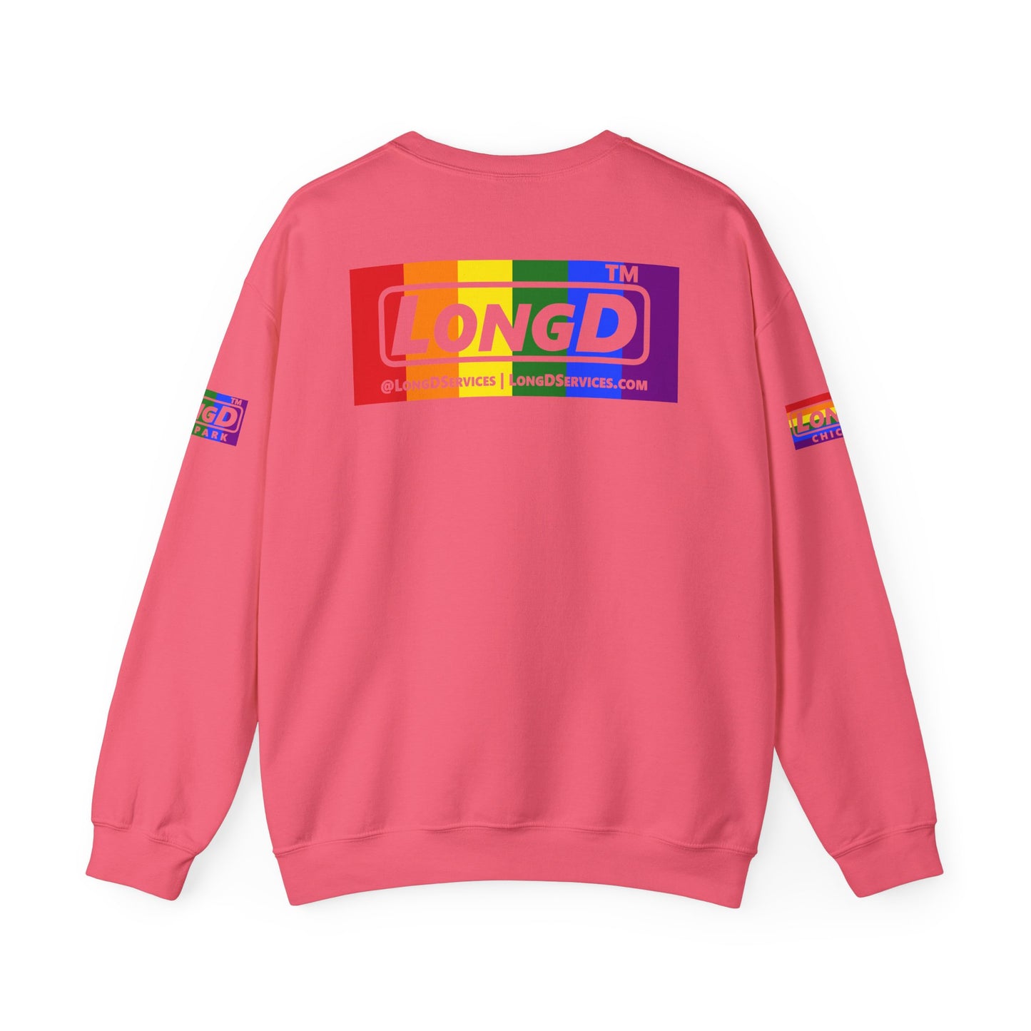 LongD official basic 4-print tag logo crewneck sweatshirt with Pride heart