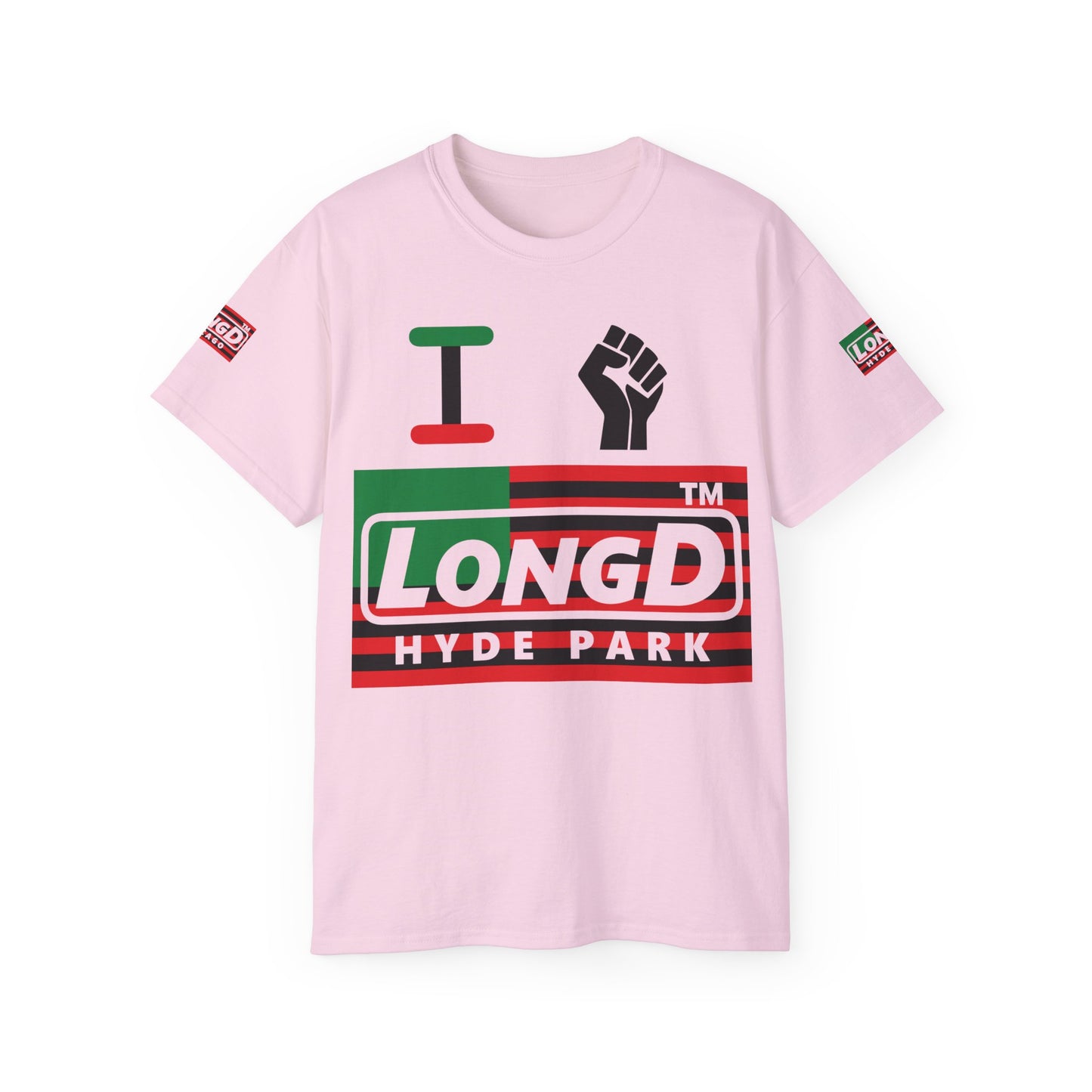 I fist LongD negative flag Hyde Park logo 4-print cotton tee