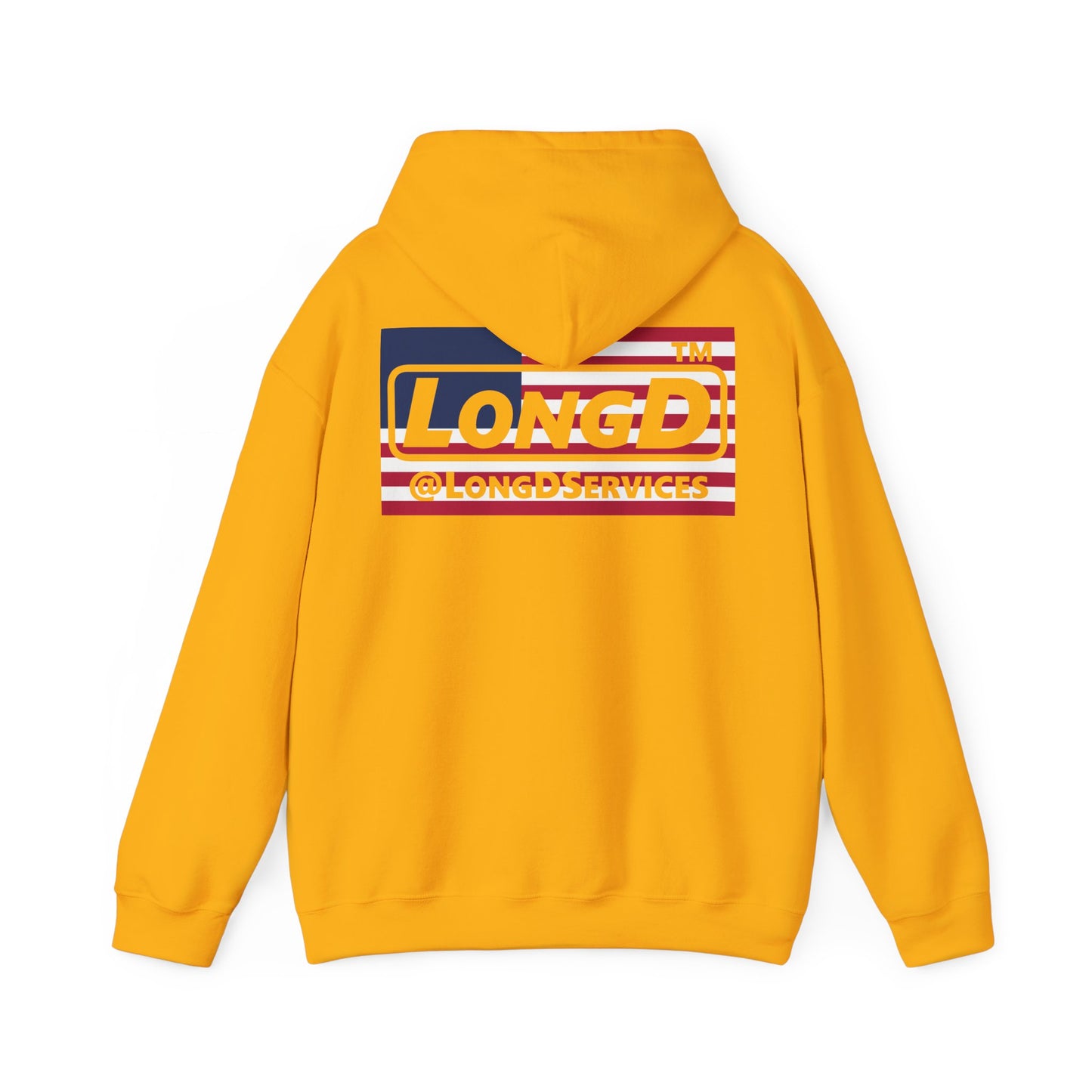 I firecracker LongD® negative flag front-back double breasted Chicago logo hoodie