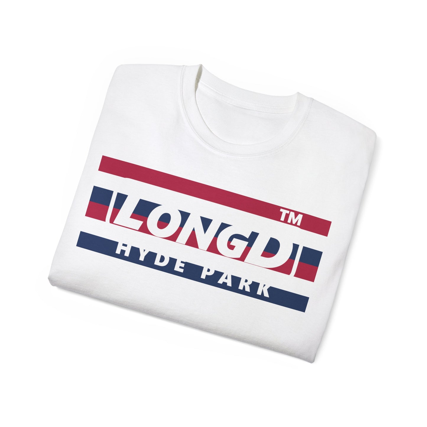 LongD negative horizontal 6-striped Hyde Park logo cotton tee (patriotic colors)