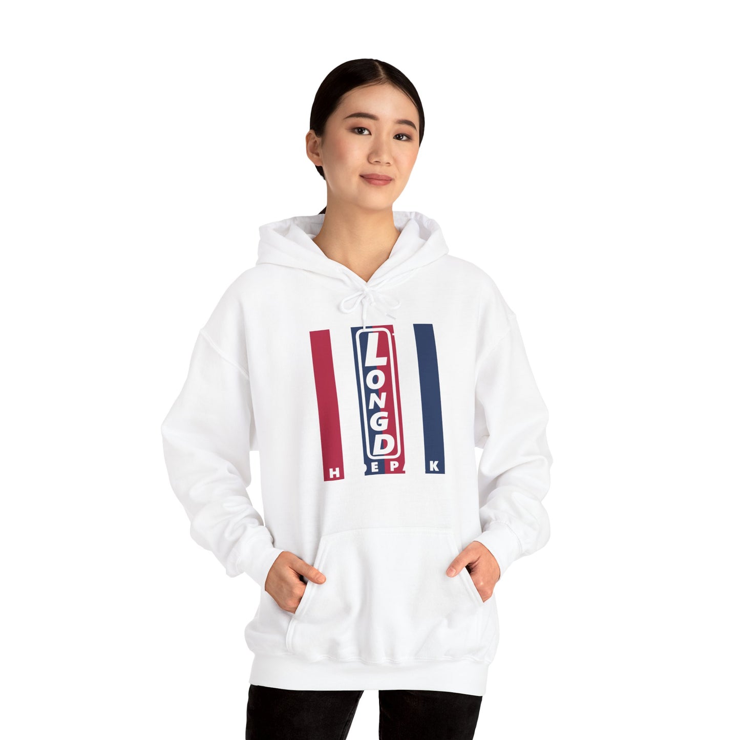 LongD® negative vertical 6-striped upright Hyde Park logo hoodie