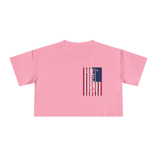 Negative cropped flag upright single-breasted Chicago logo crop tee (Patriotic colors)