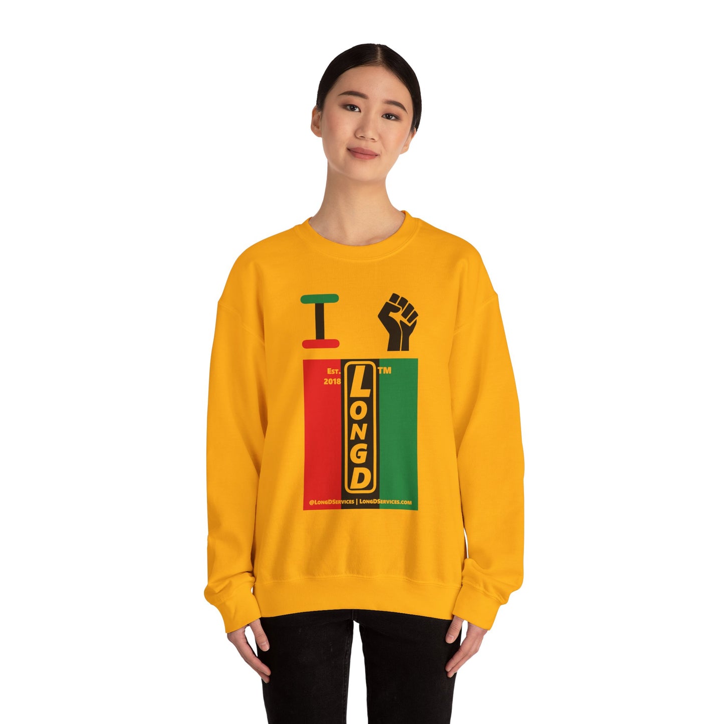 I Fist LongD negative vertical 3-striped tag-domain upright logo crewneck sweatshirt