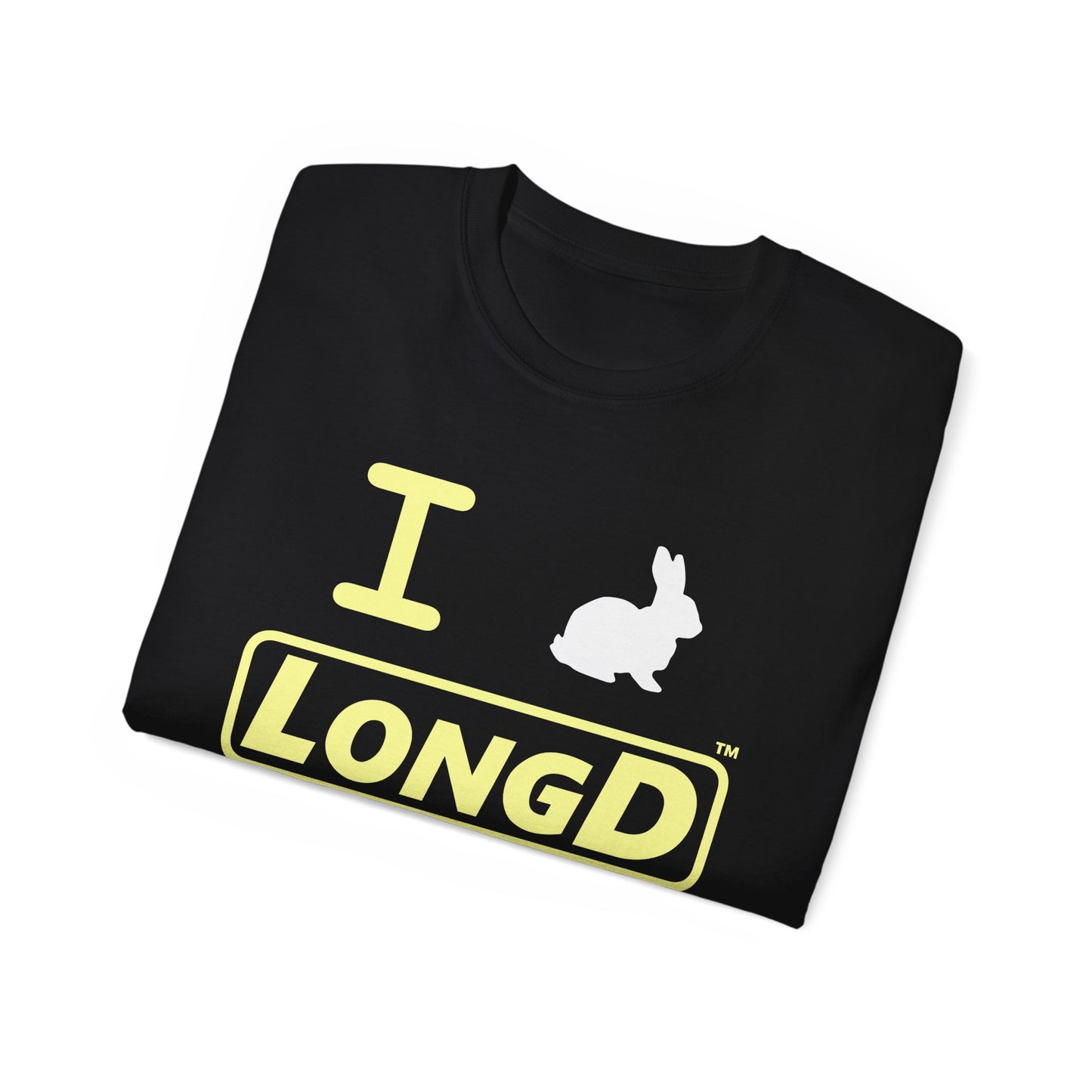 I Bunny LongD® Logo Cotton Tee Easter pastel yellow text (white Easter Bunny)