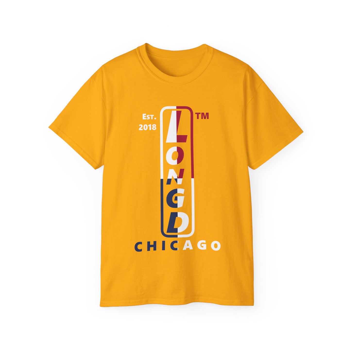 LongD cotton tee positive quarters Chicago upright logo (Patriotic colors)