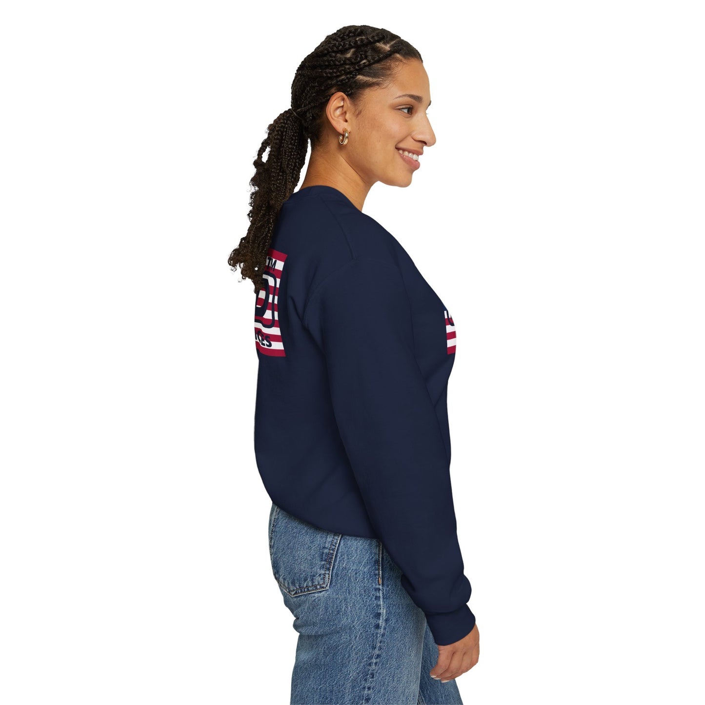 LongD negative flag front-back Chicago logo crewneck sweatshirt (patriotic colors)