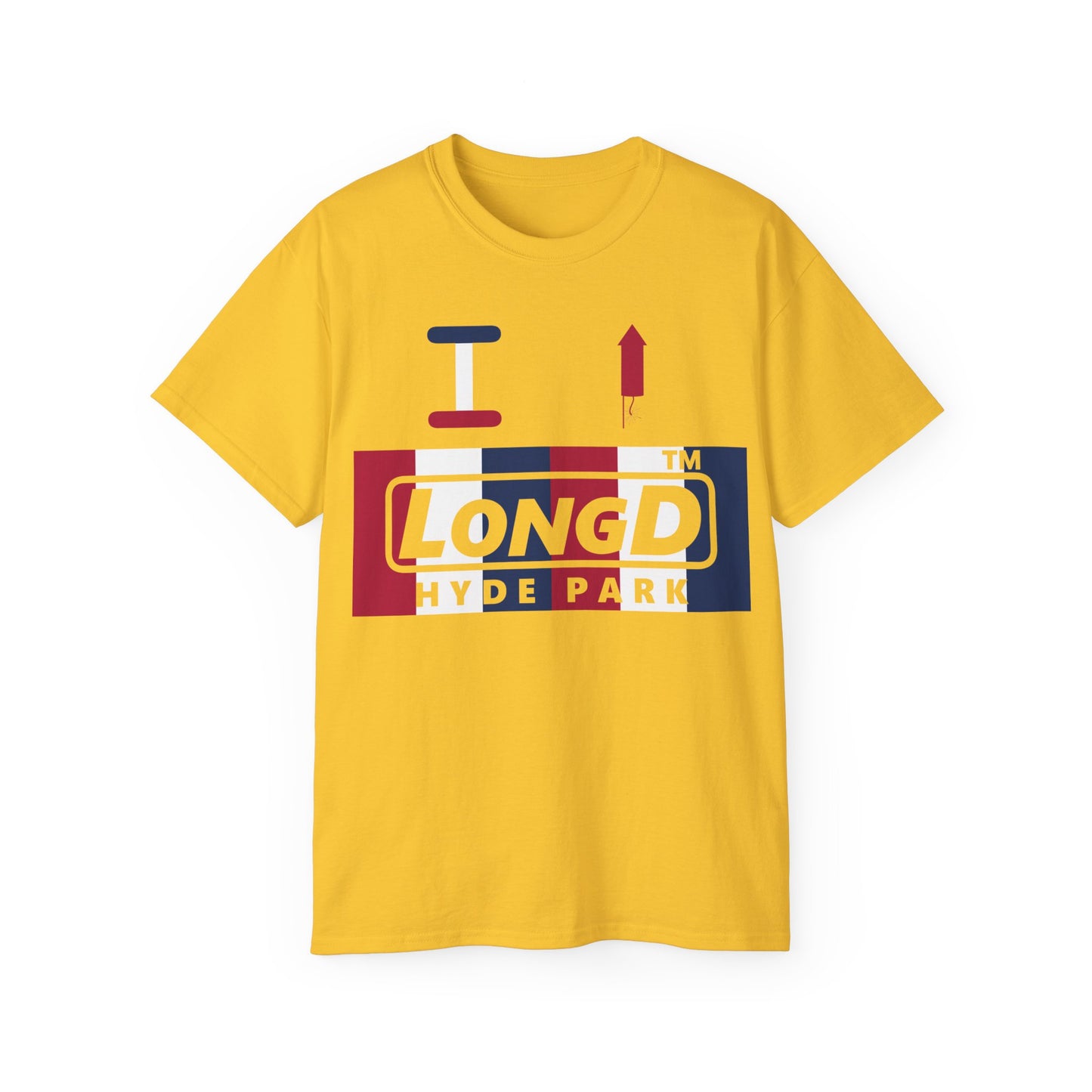 I firecracker LongD negative vertical 6-striped tag-domain logo cotton tee
