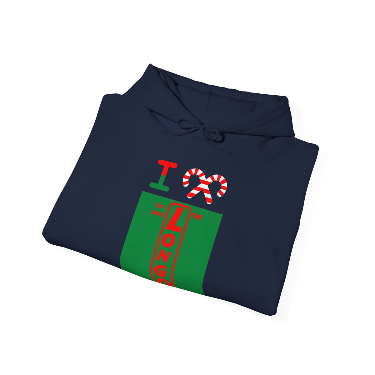 I candy cane LongD Hyde Park upright front-back logo positive red on negative green hoodie