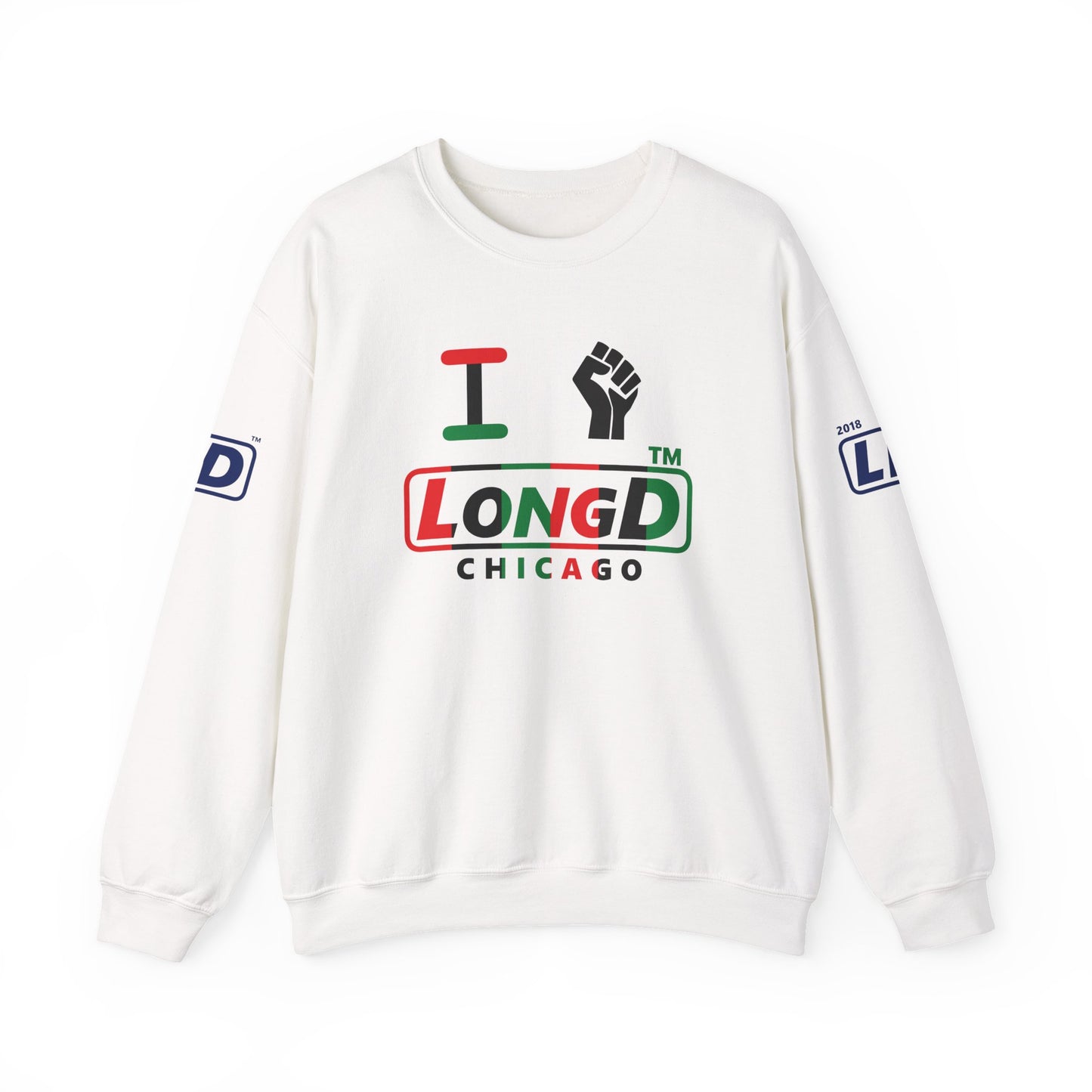 I fist LongD positive vertical 6-striped 4-print Chicago logo crewneck sweatshirt