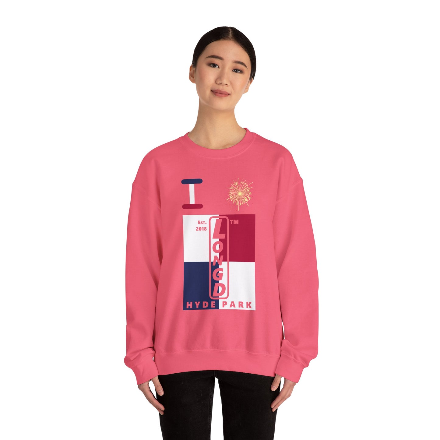 I Burst LongD negative quarters Hyde Park upright logo crewneck sweatshirt