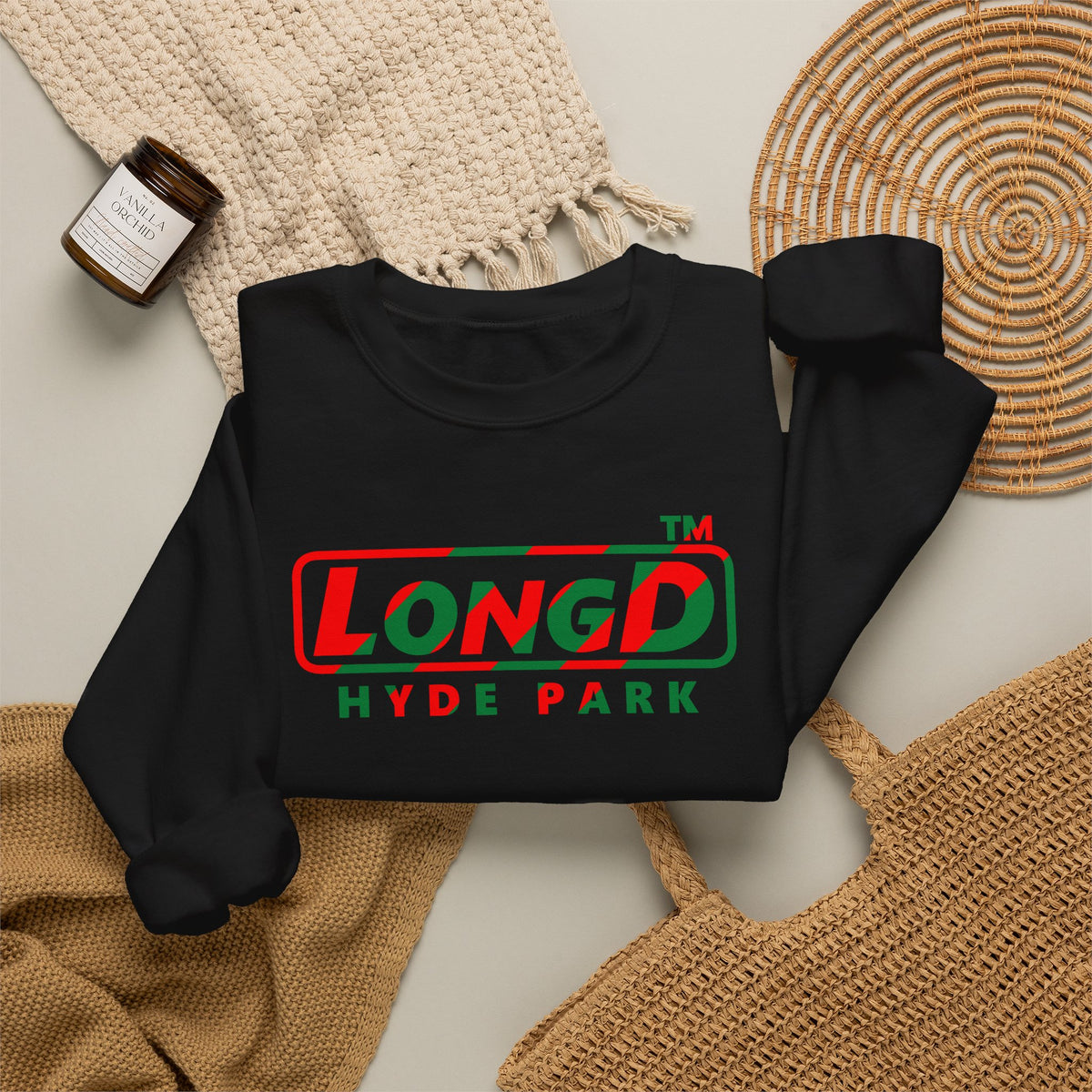 LongD Hyde Park positive pixel-weighted 6-striped logo (Xmas colors) crewneck sweatshirt